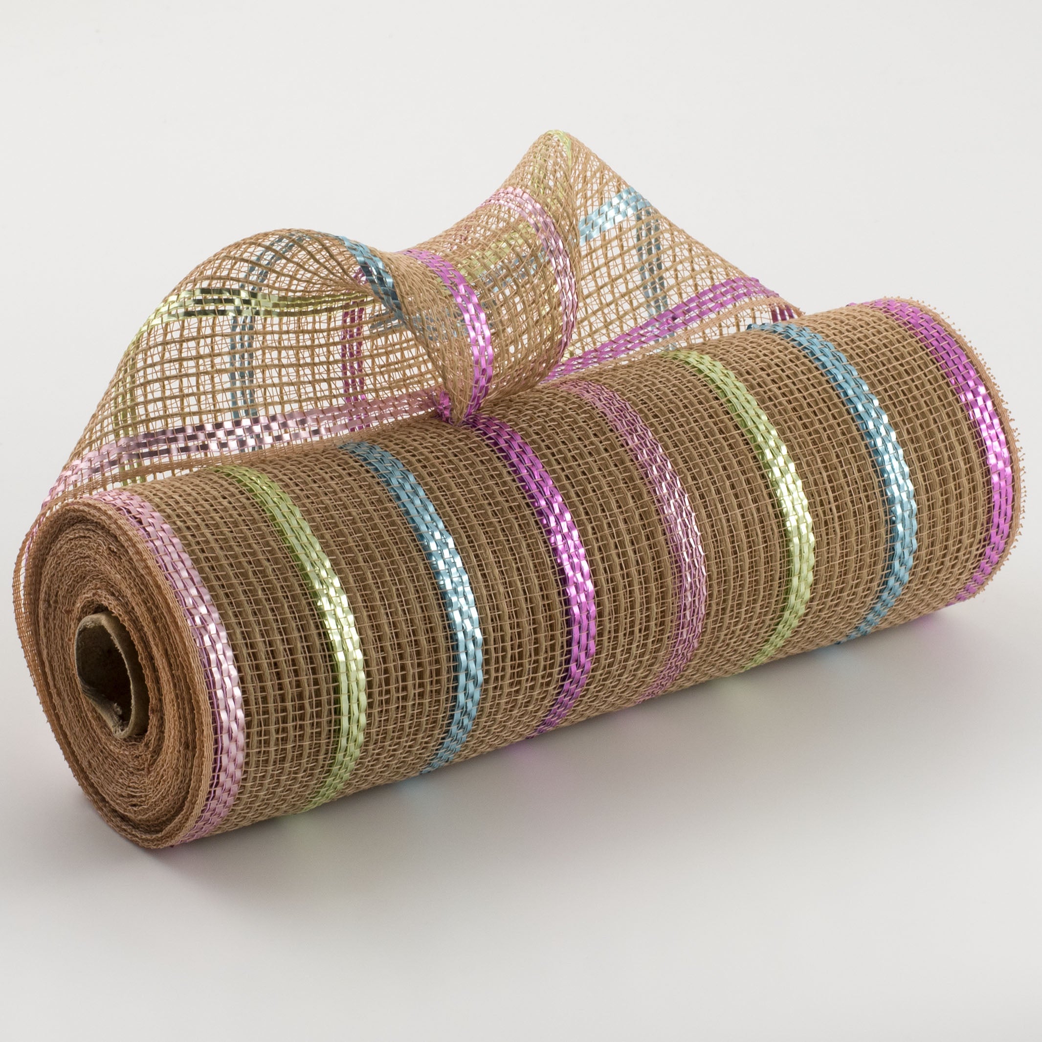10" Poly Jute Matte Stripe Mesh: Natural & Metallic Pastels Item Number: RY8031AW