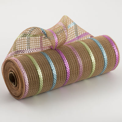 10" Poly Jute Matte Stripe Mesh: Natural & Metallic Pastels Item Number: RY8031AW