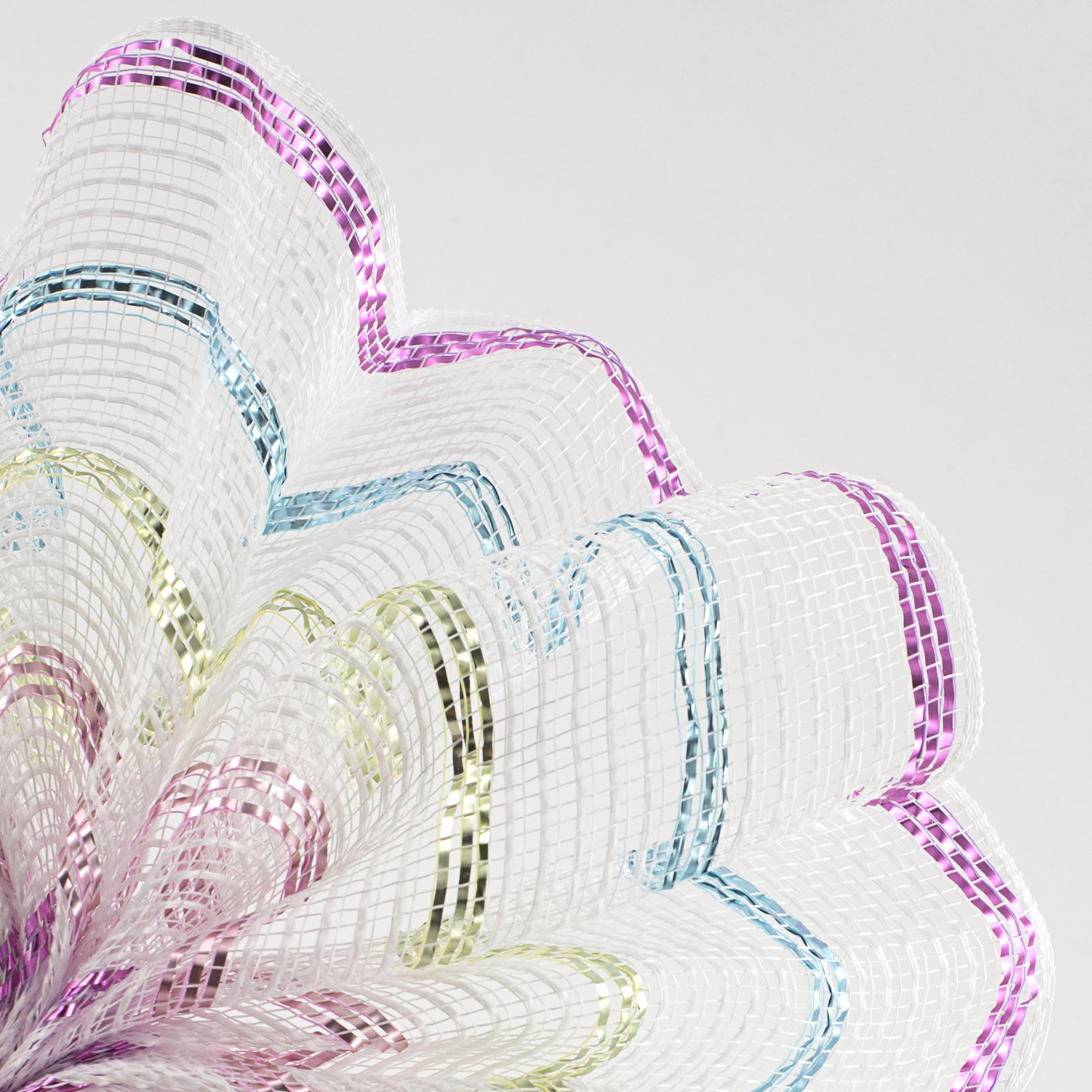 10" Poly Jute Matte Stripe Mesh: White & Metallic Pastels Lifestyle Photo