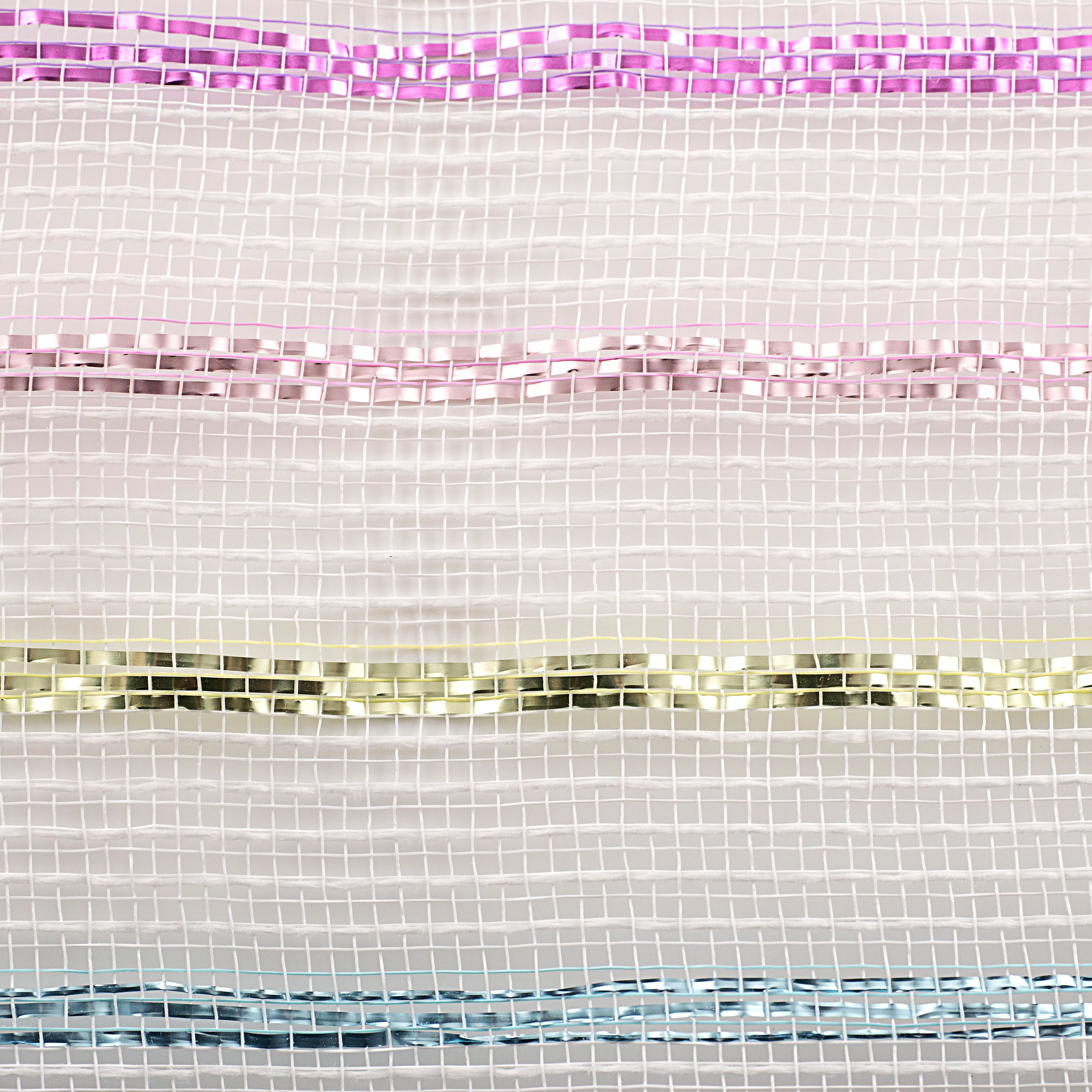 10" Poly Jute Matte Stripe Mesh: White & Metallic Pastels detail photo 3