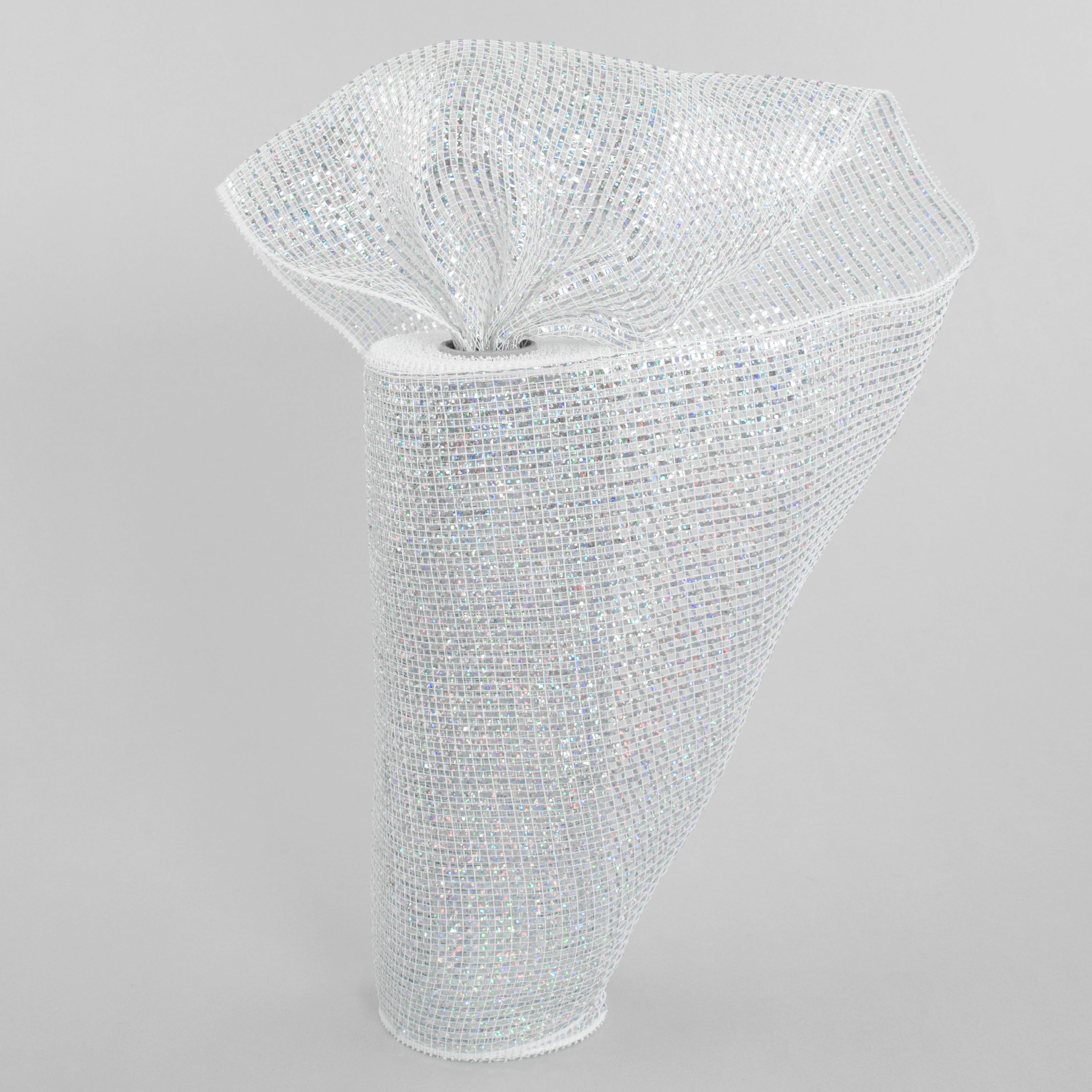 10" Poly Mesh Rolls: Deluxe Wide White Laser Silver Foil Lifestyle Photo