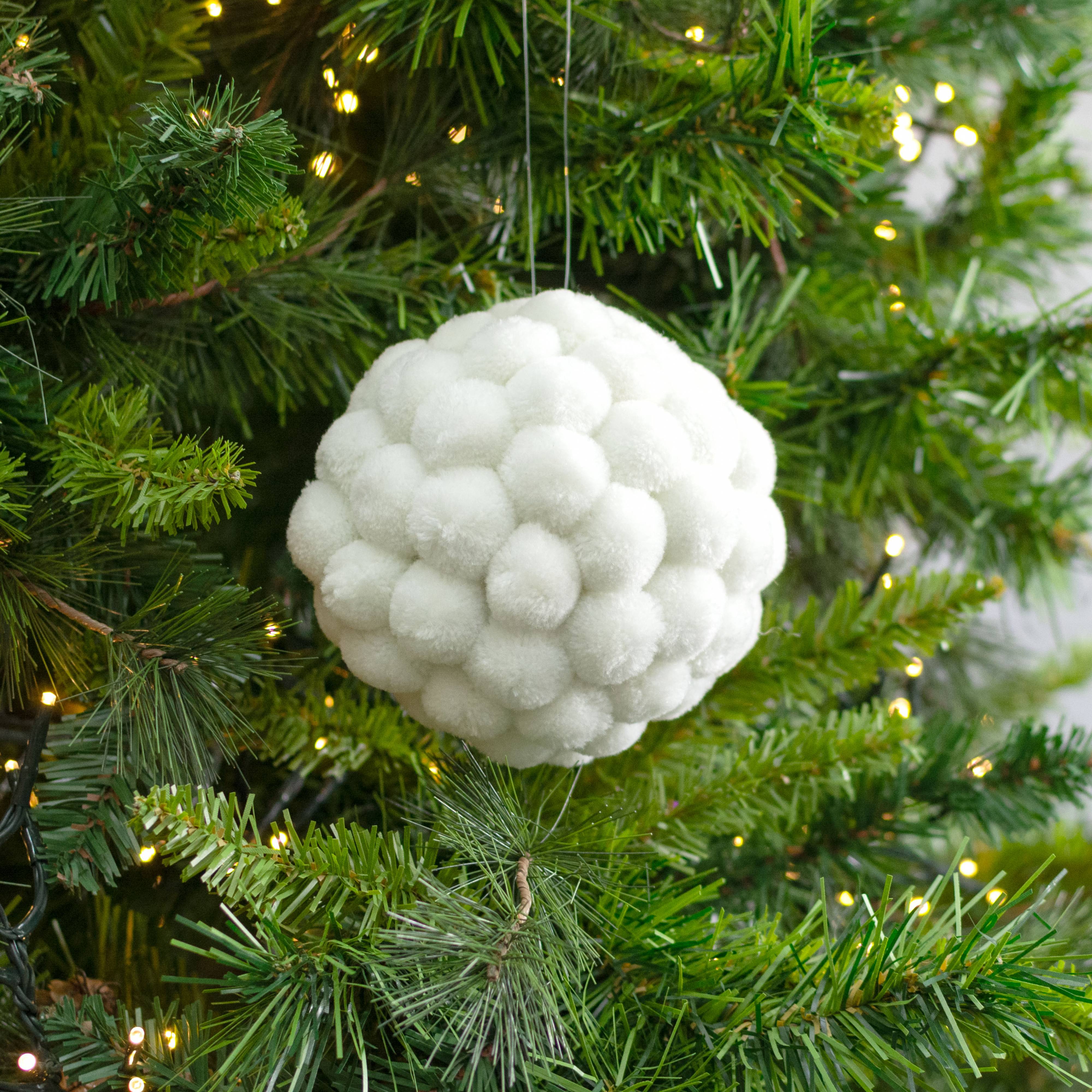 4.5" Pom Pom Ball Ornament: White Lifestyle Photo