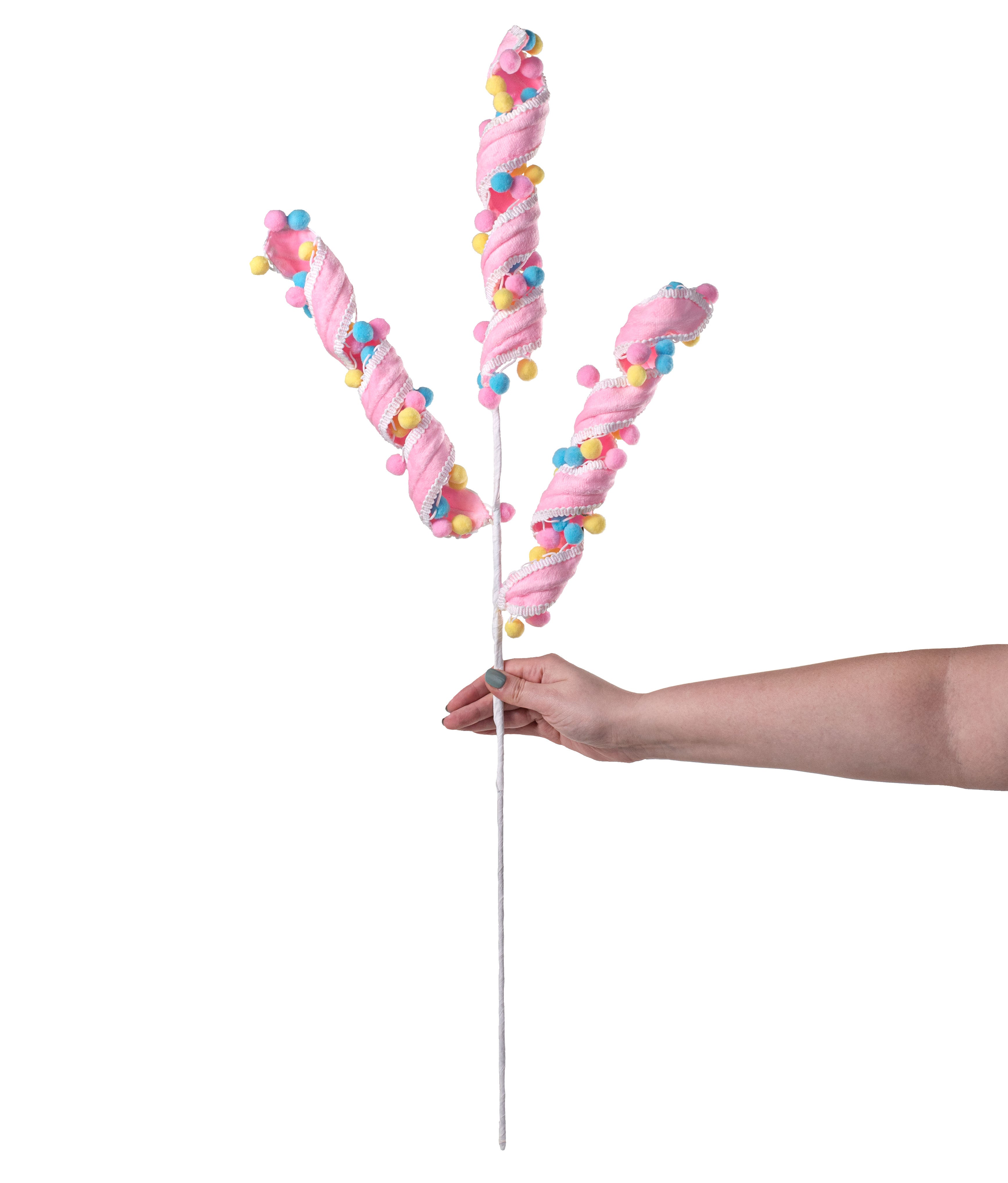 34" Pom Pom Curly Spray: Pink detail photo 3