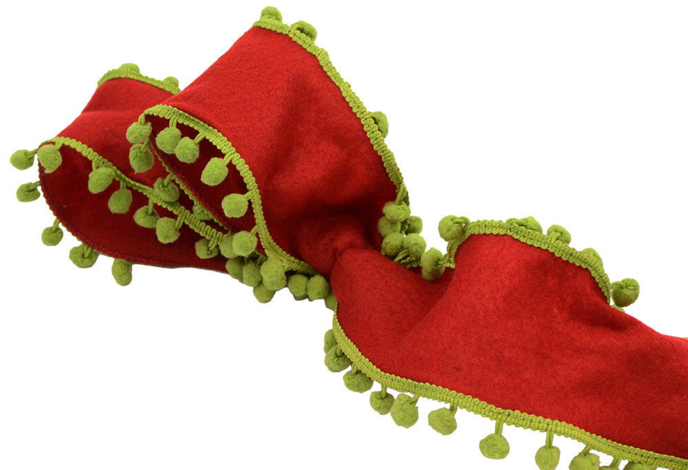 4" Pom Pom Ribbon: Red & Lime (5 Yards) detail photo 3