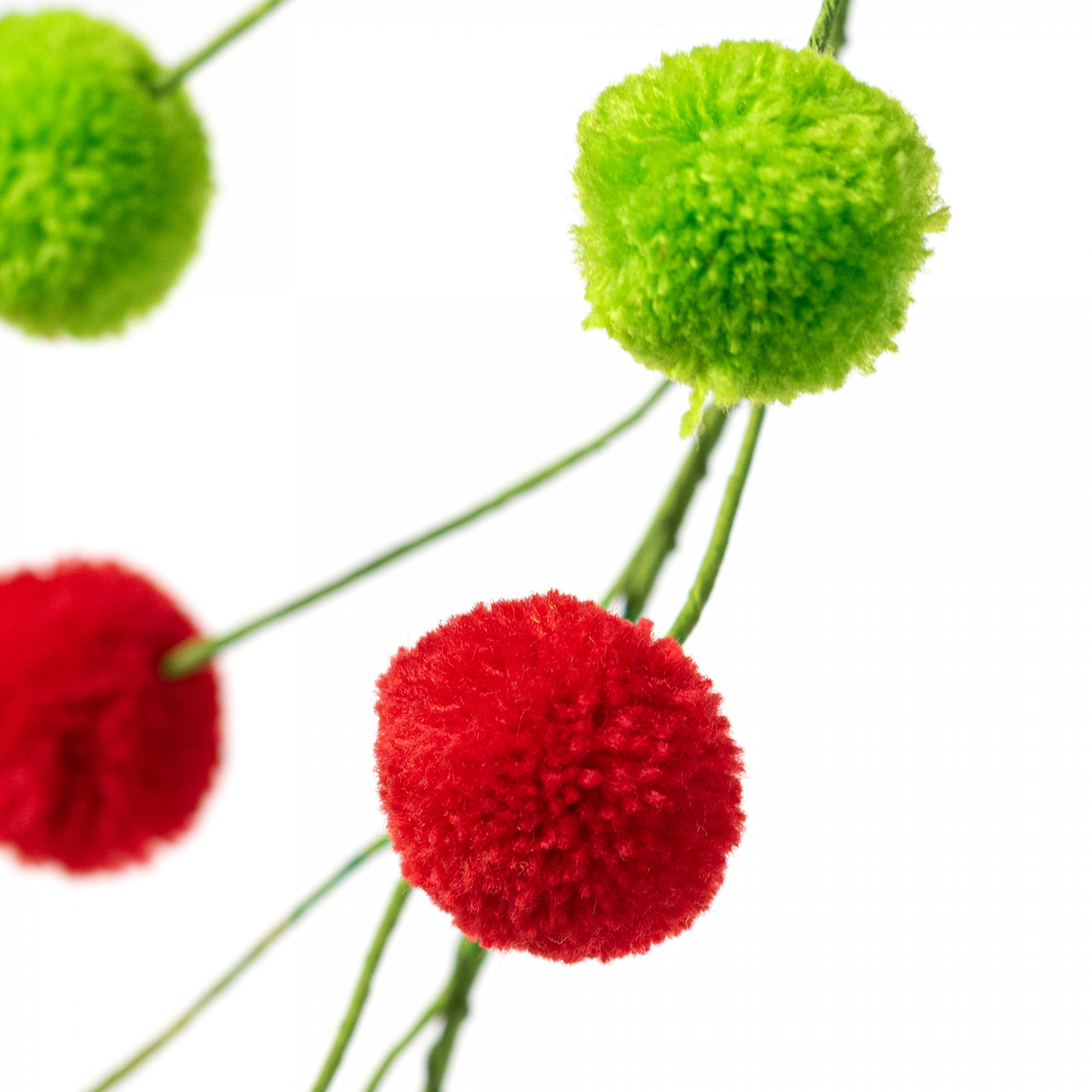 5' Pom Pom Wire Garland: Red & Lime Green detail photo 3