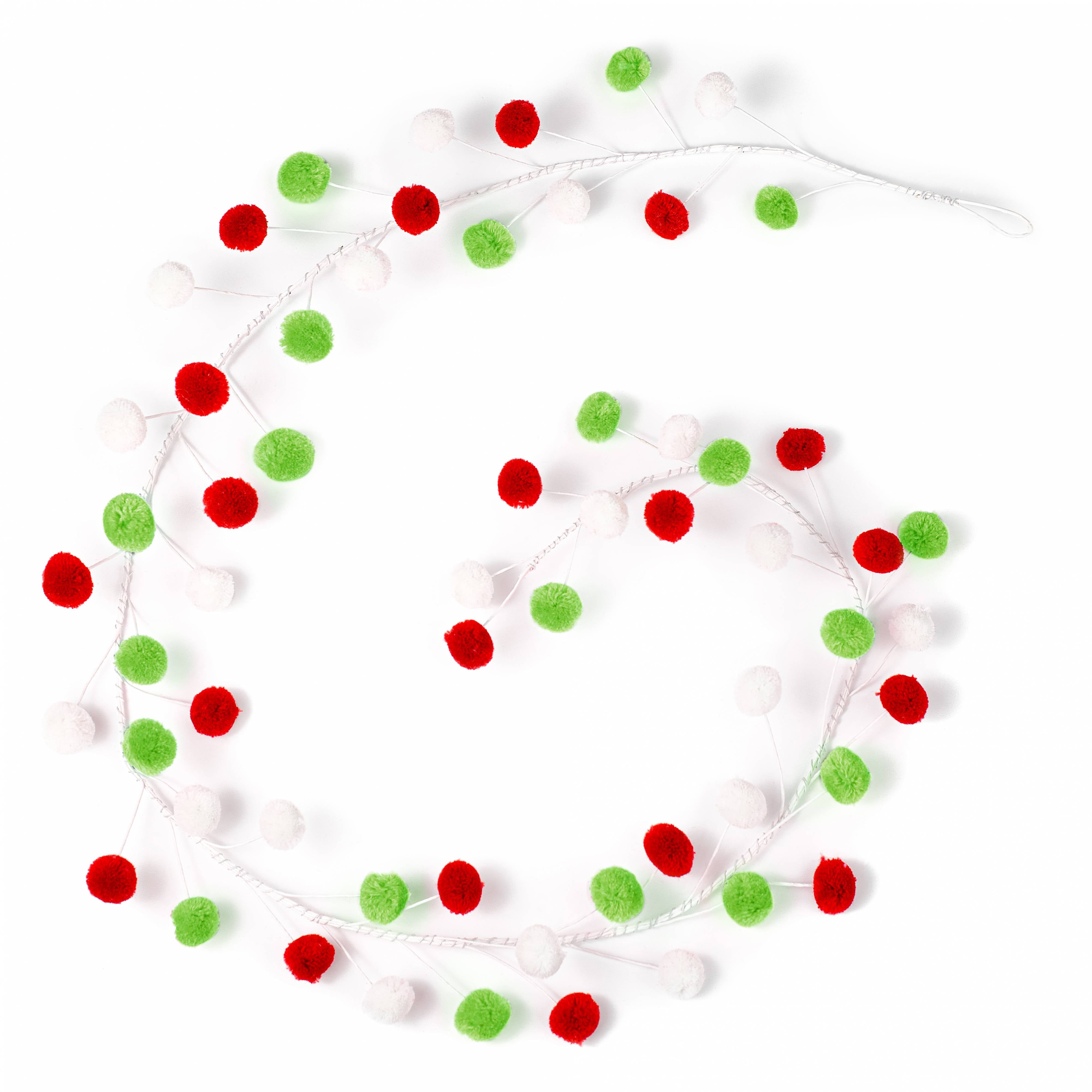 5' Pom Pom Wire Garland: Red, White, Lime Green Item Number: MG105051