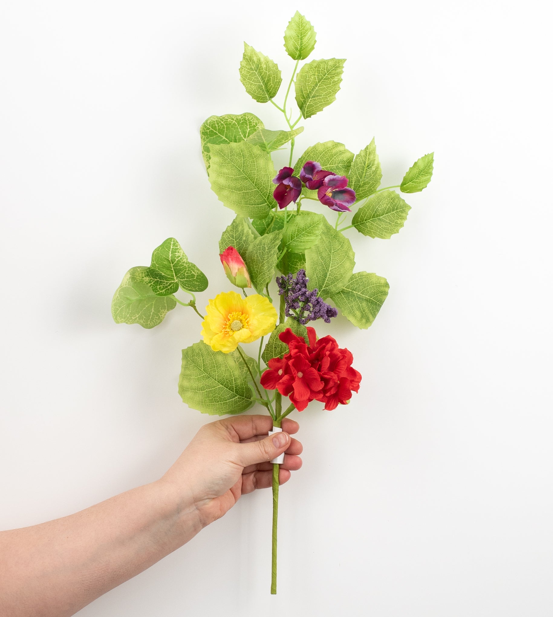 20" Poppy Hydrangea Pick: Yellow, Purple, Red detail photo 3