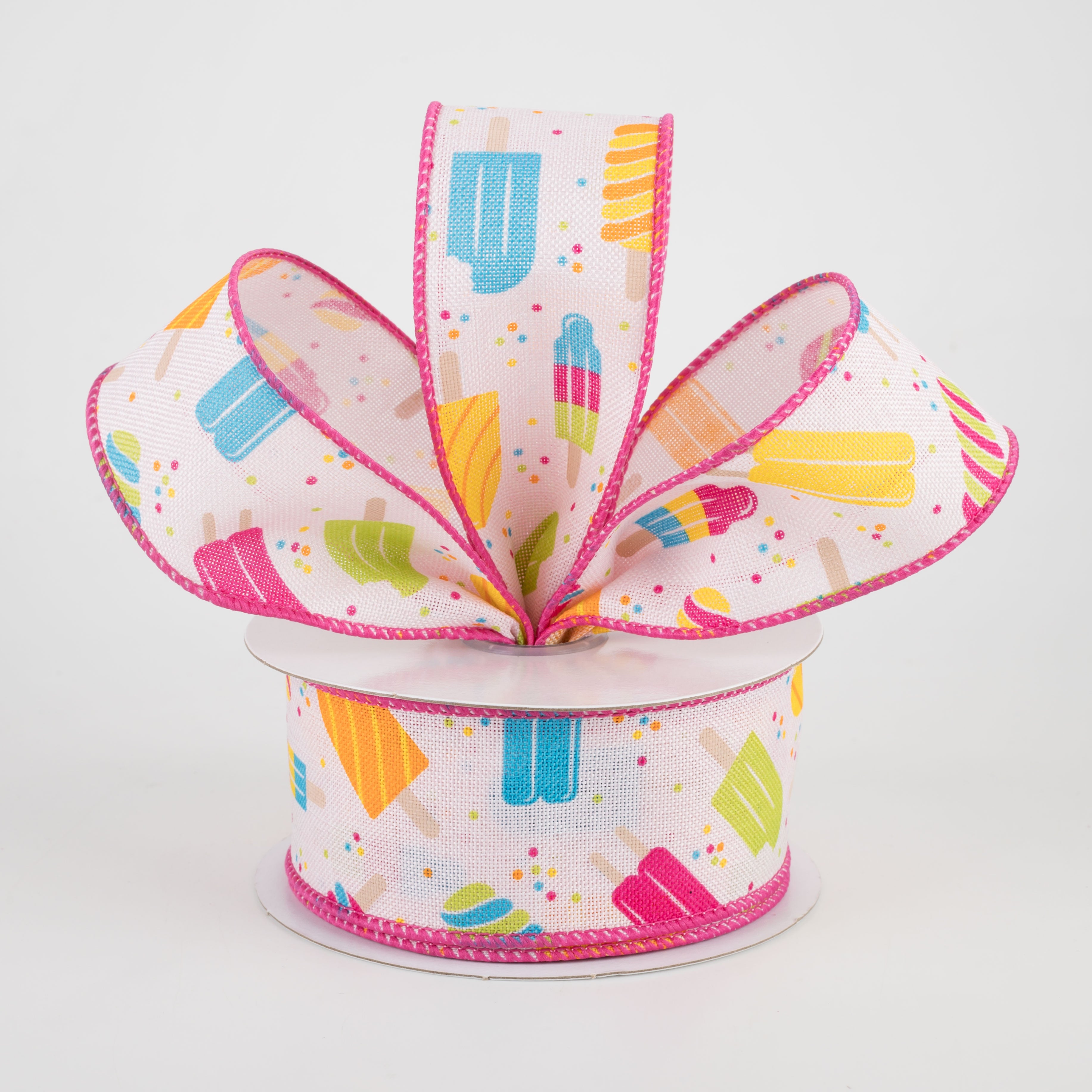 1.5" Popsicles Ribbon: Powder Pink With Fuchsia (10 Yards) Lifestyle Photo