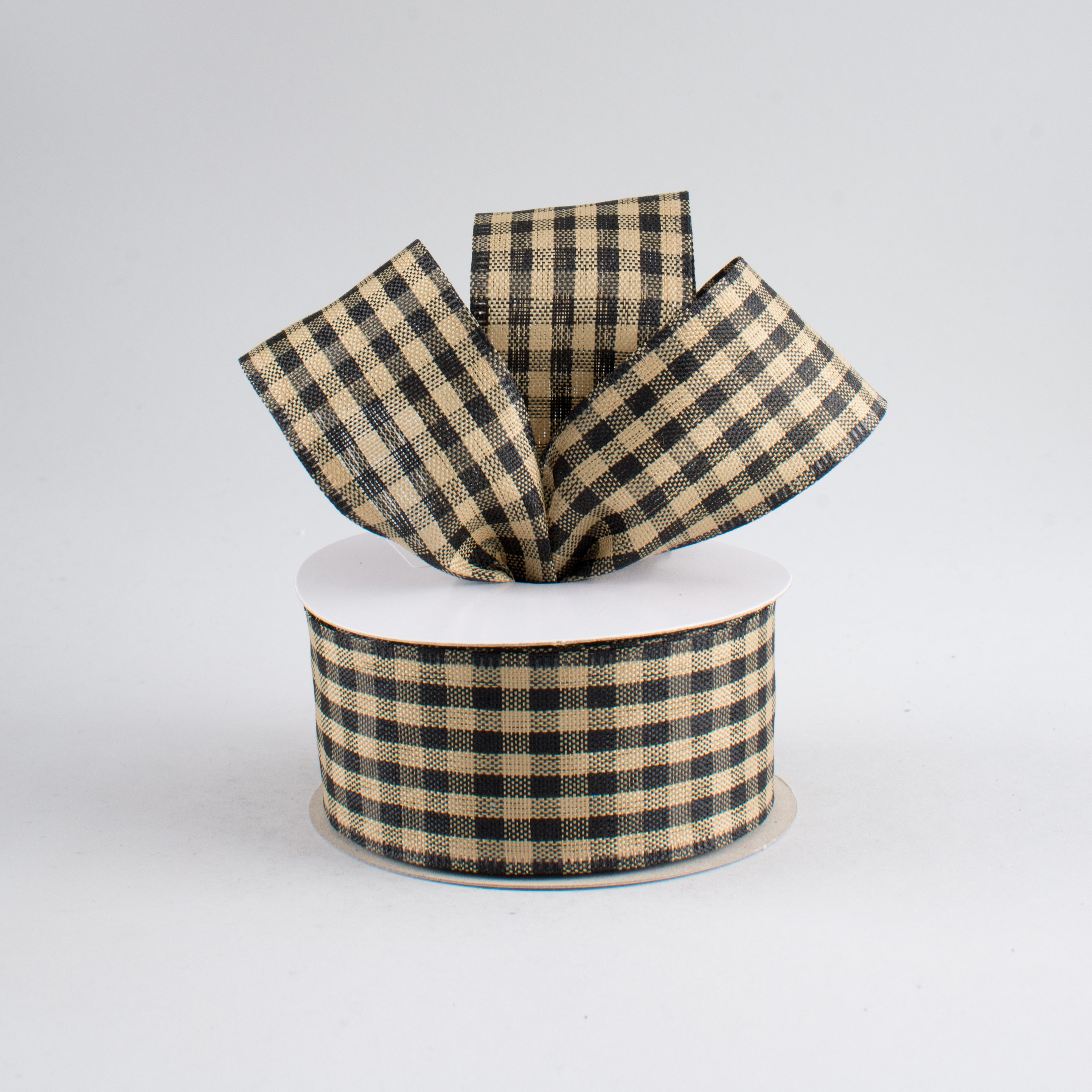 1.5" Primitive Gingham Check Ribbon: Black & Tan (10 Yards) Lifestyle Photo