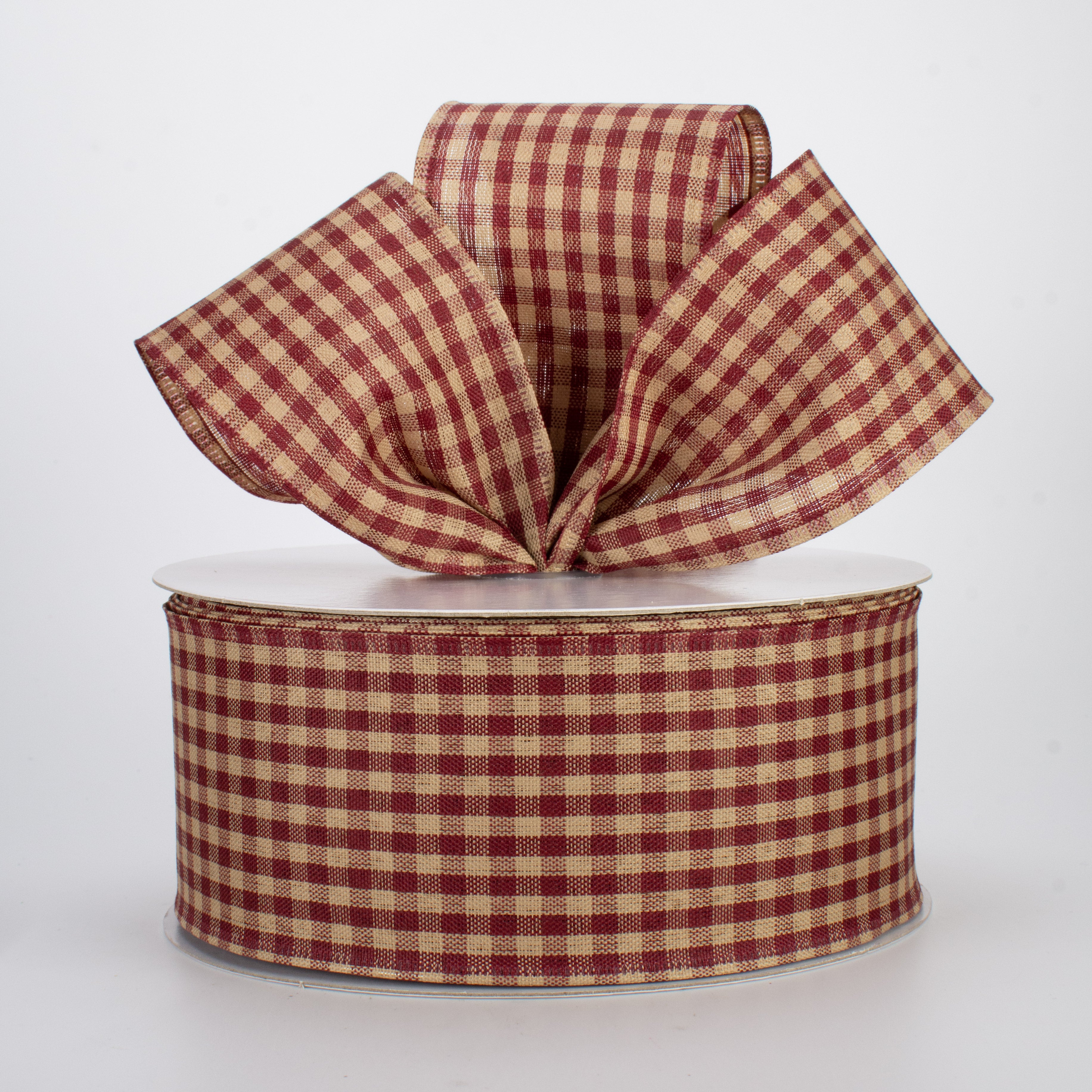 2.5" Primitive Gingham Check Ribbon: Red & Tan (50 Yards) Lifestyle Photo