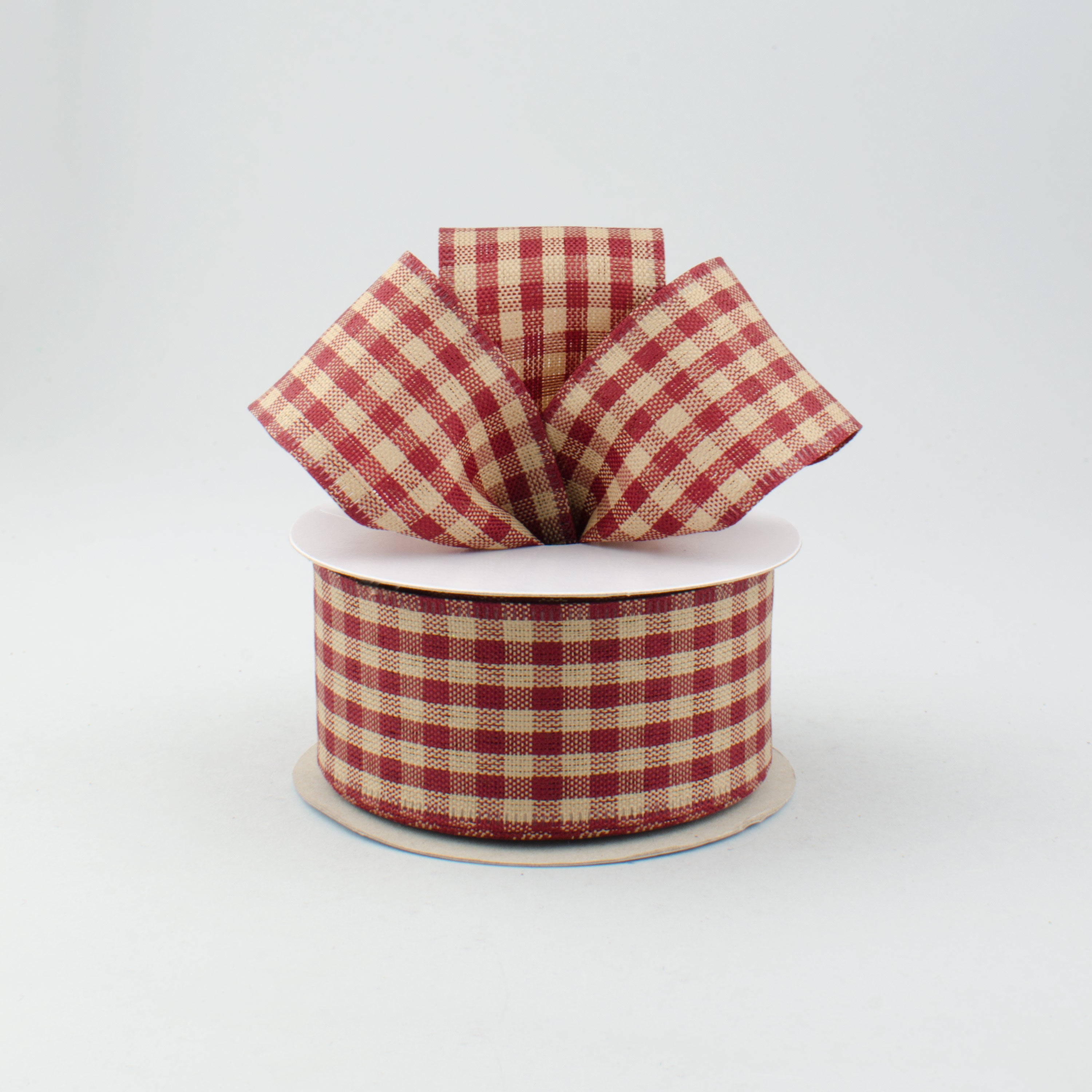 1.5" Primitive Gingham Check Ribbon: Red & Tan (10 Yards) Lifestyle Photo