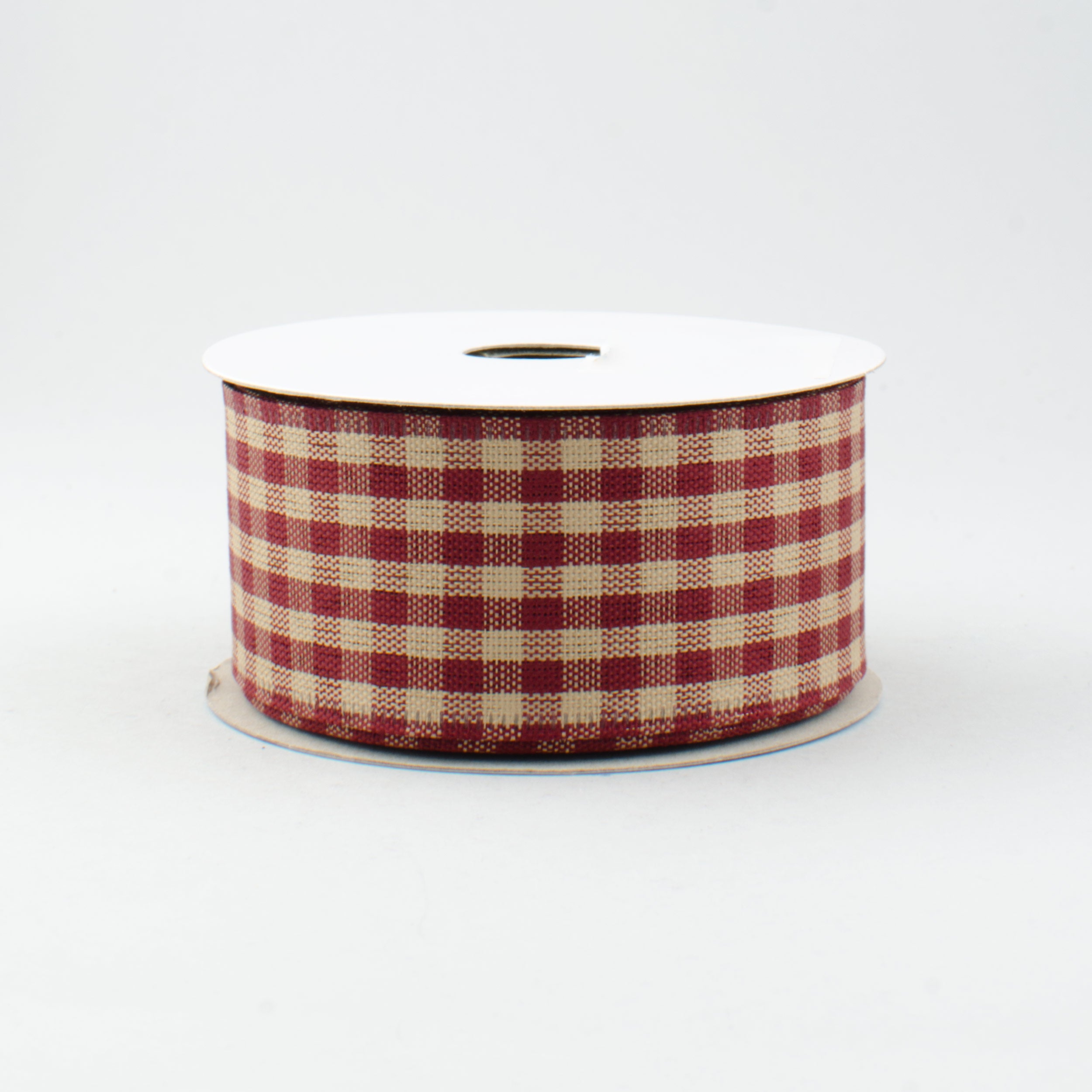 1.5" Primitive Gingham Check Ribbon: Red & Tan (10 Yards)