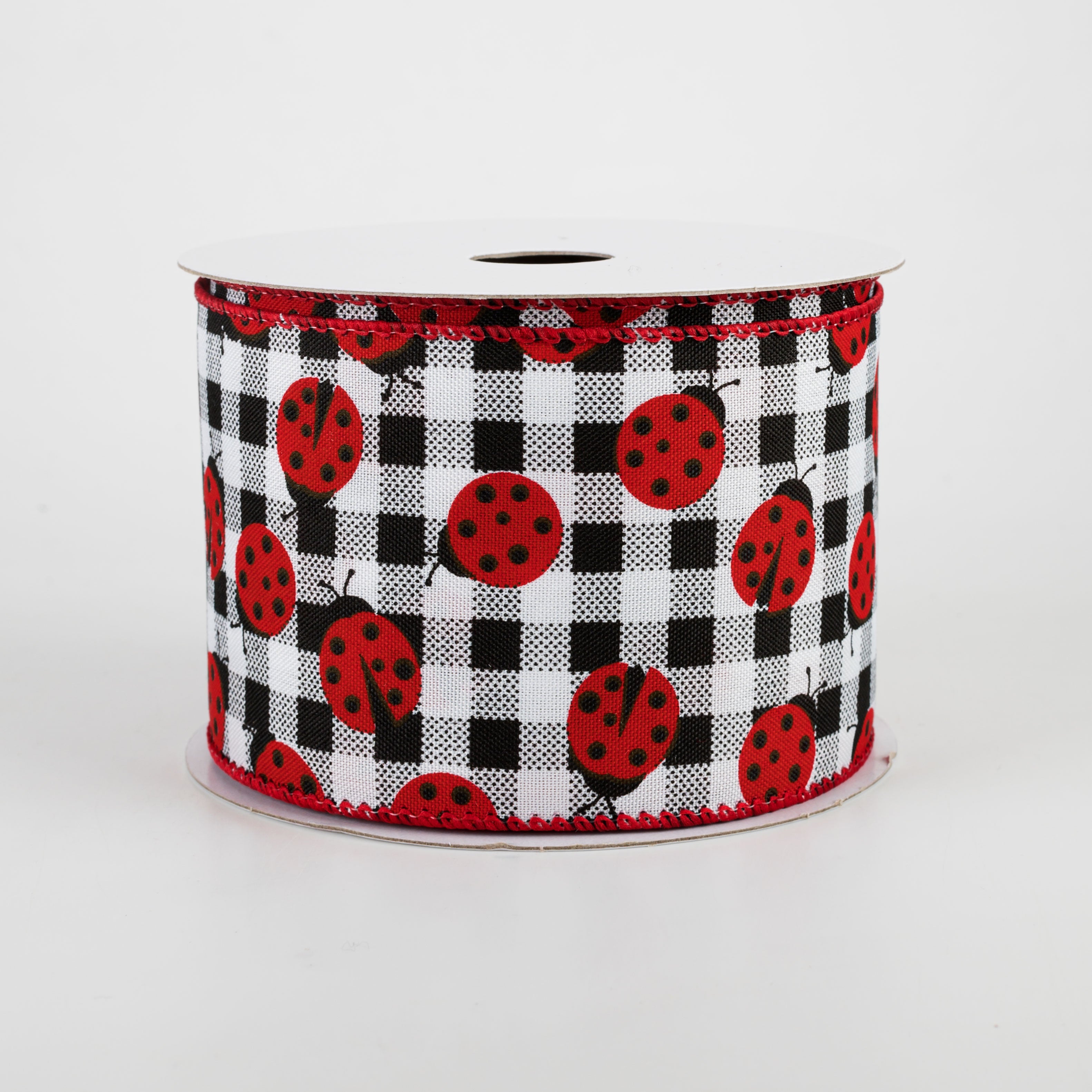 2.5" Printed Gingham Ladybugs Ribbon (10 Yards)