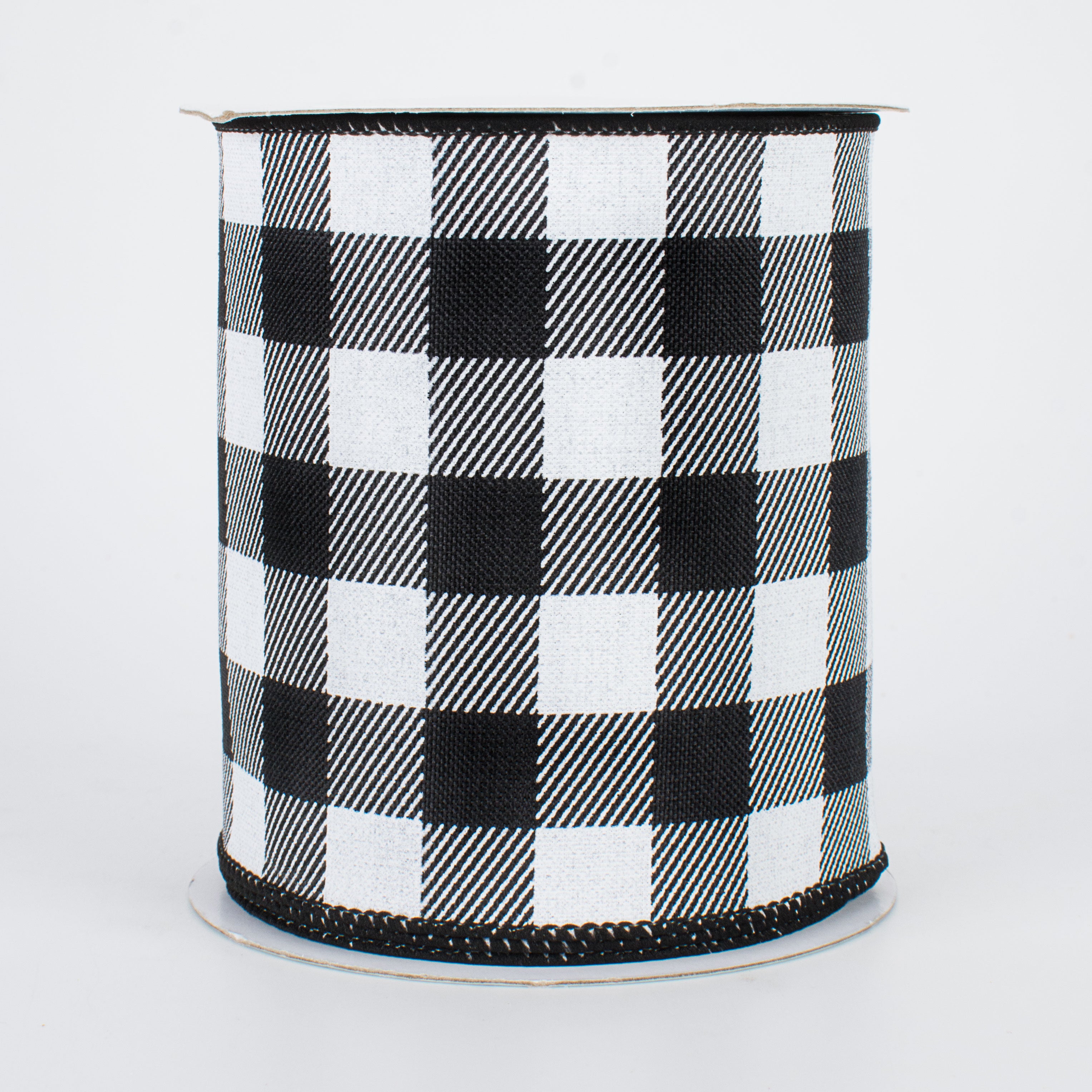 4" Printed Plaid Check Ribbon: Black & White (10 Yards)