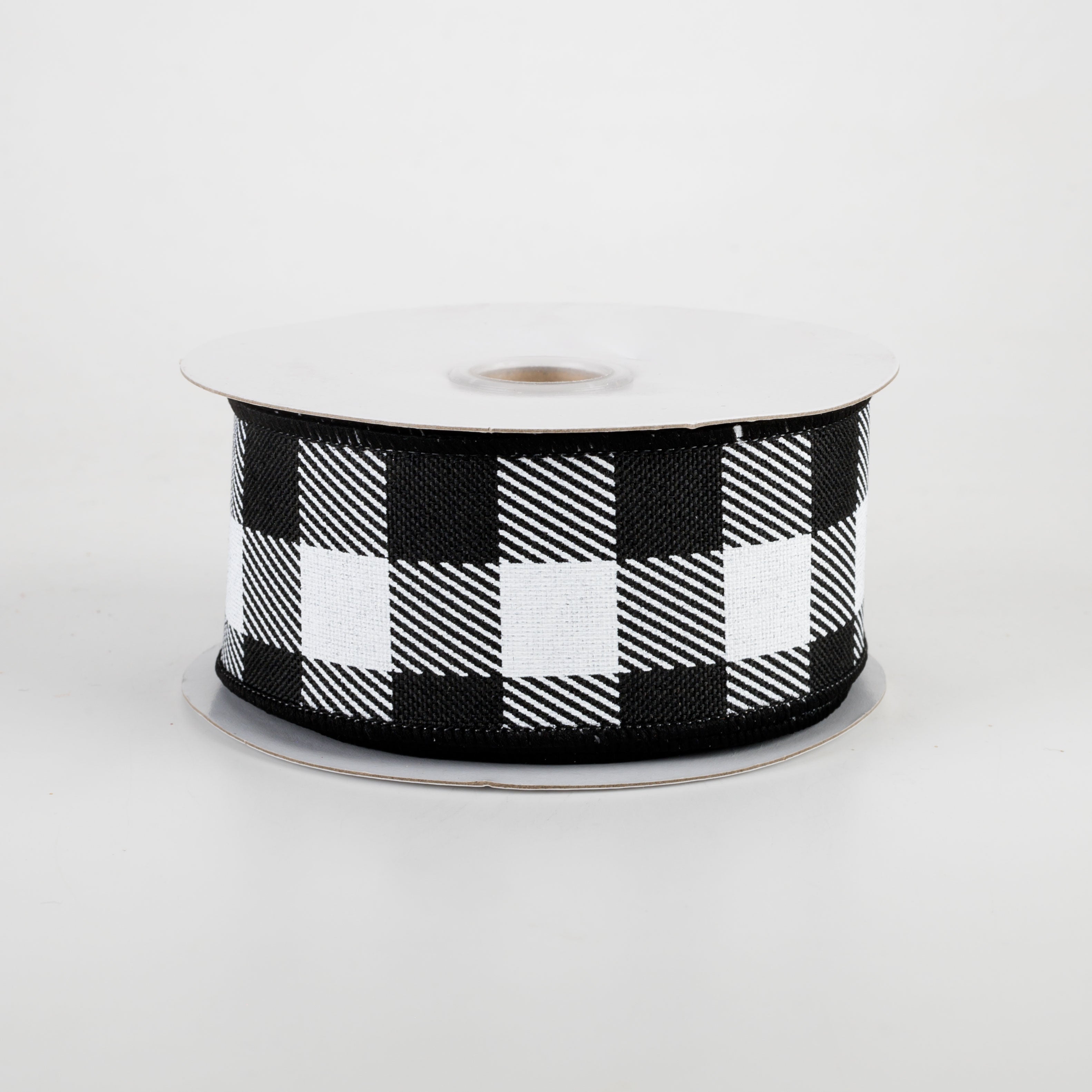 1.5" Printed Plaid Check Ribbon: Black & White (10 Yards)