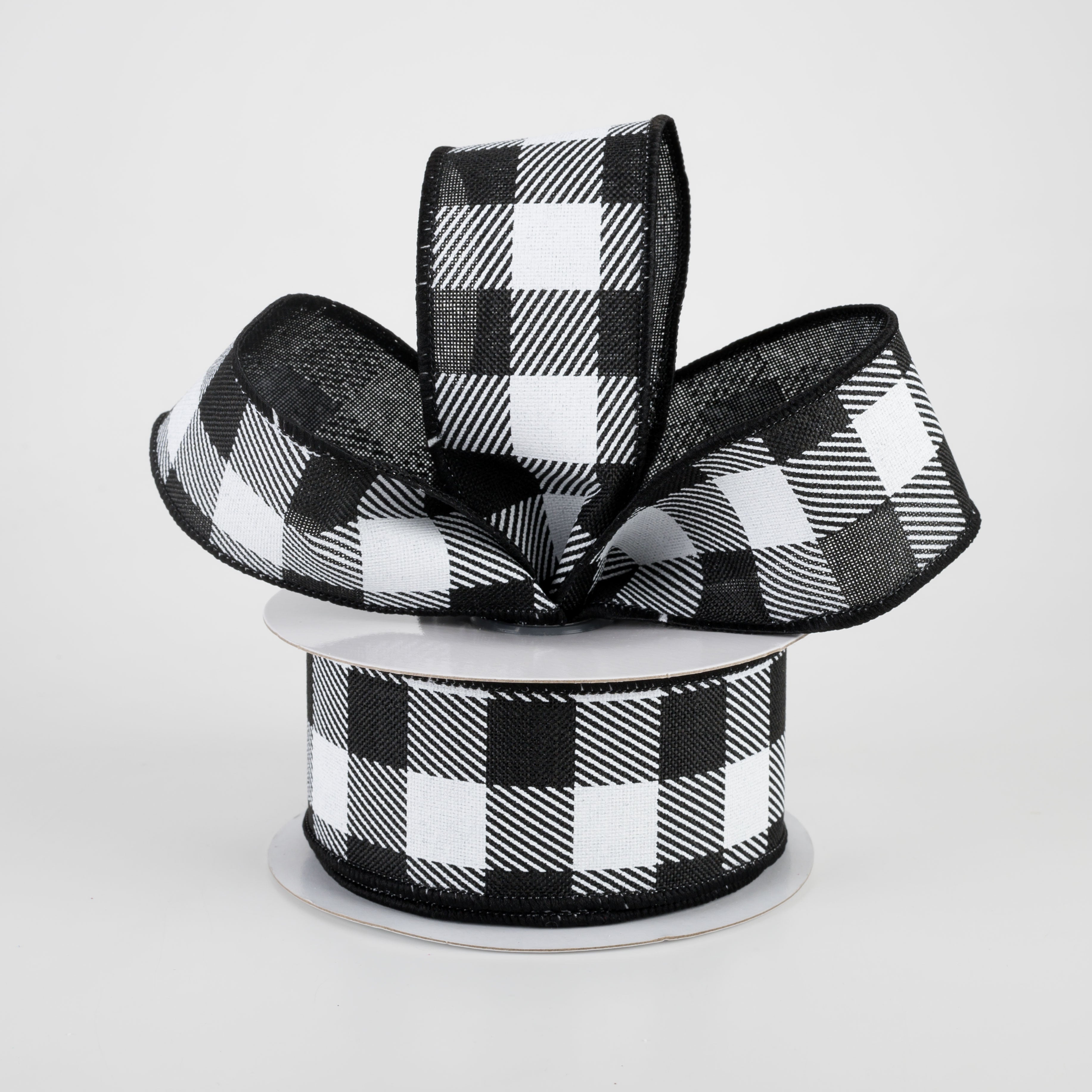 1.5" Printed Plaid Check Ribbon: Black & White (10 Yards) Lifestyle Photo