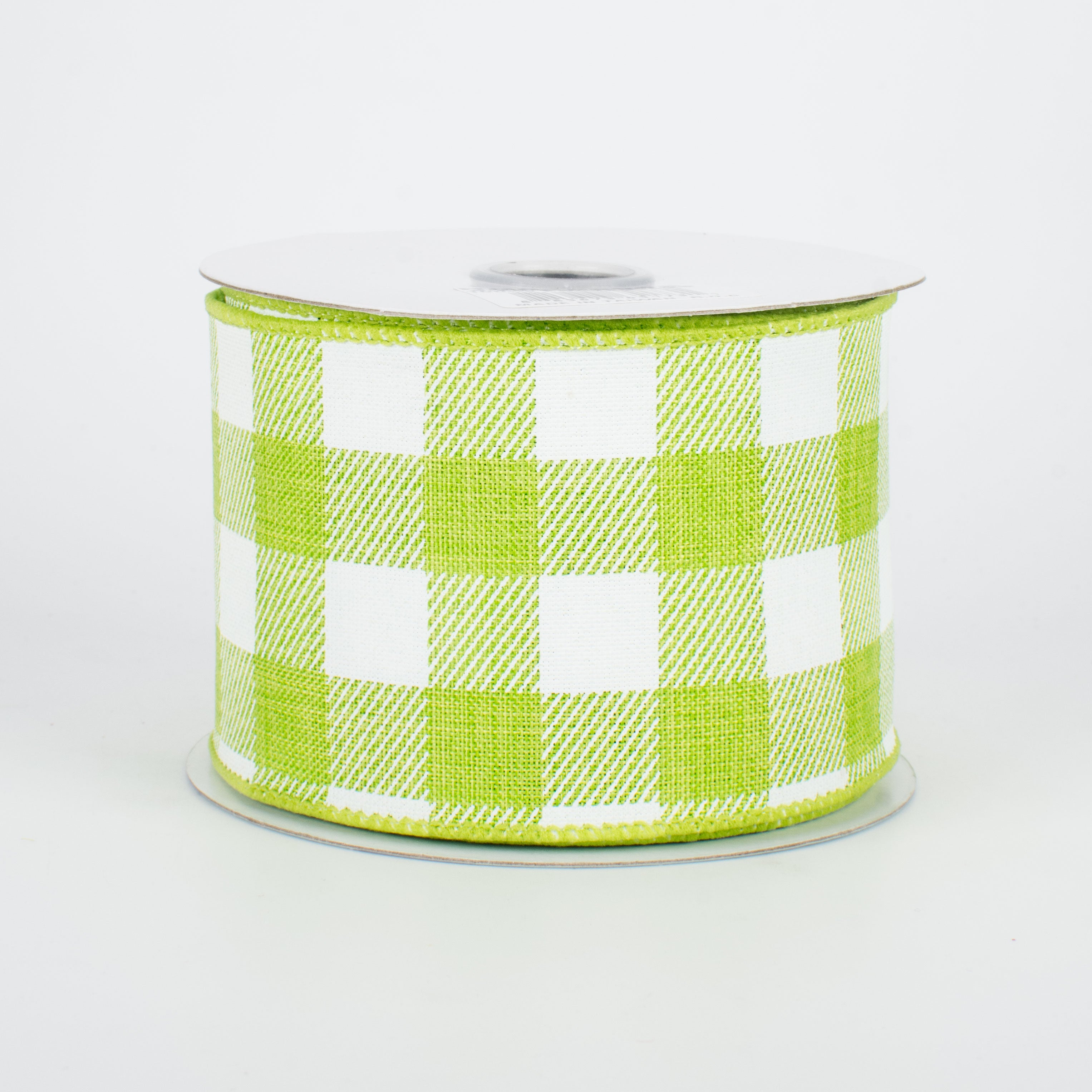 2.5" Printed Plaid Check Ribbon: Lime Green & White (10 Yards)