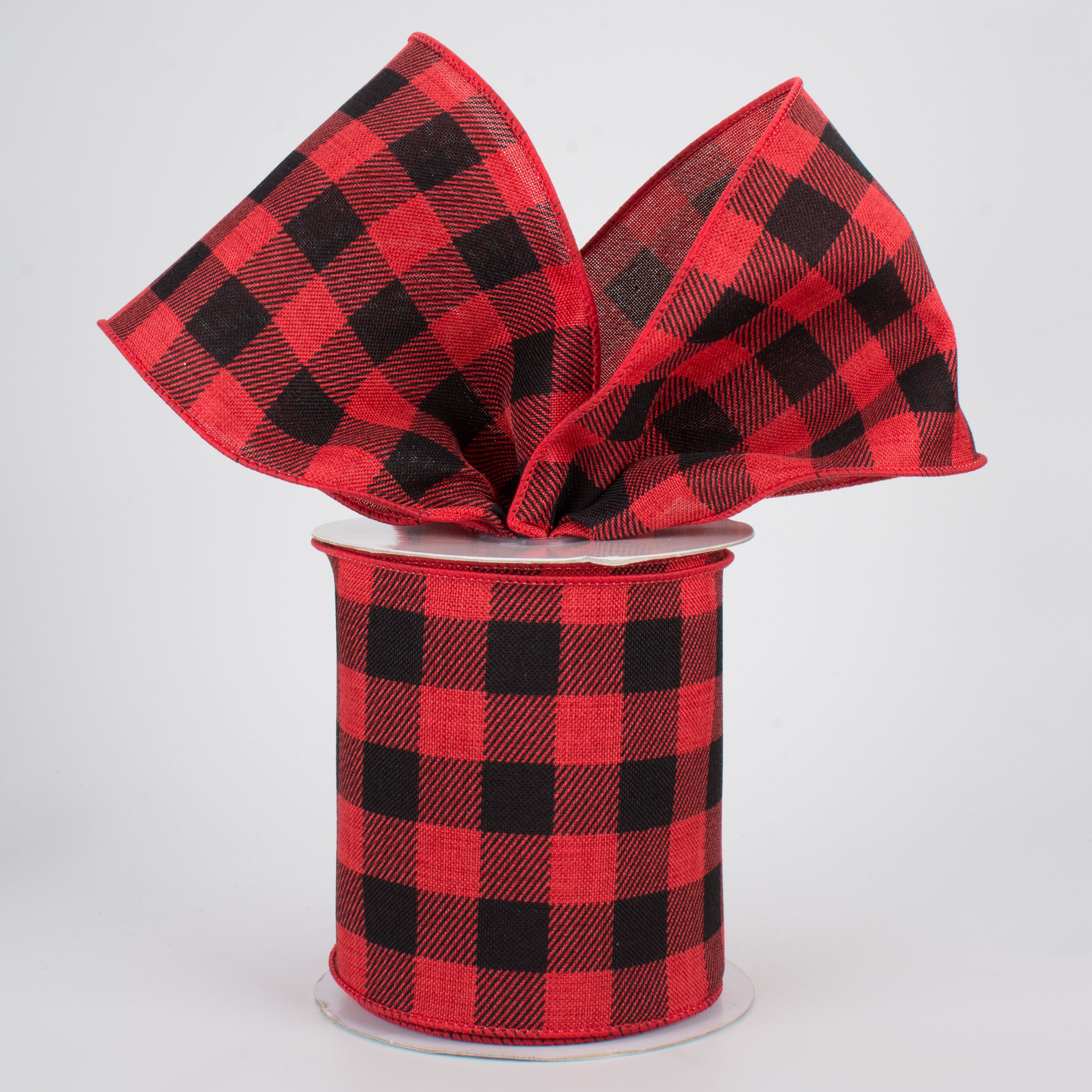 4" Printed Plaid Check Ribbon: Red & Black (10 Yards) Lifestyle Photo