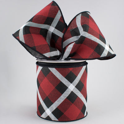 4" Printed Plaid Ribbon: Black, Red, White (10 Yards) Lifestyle Photo