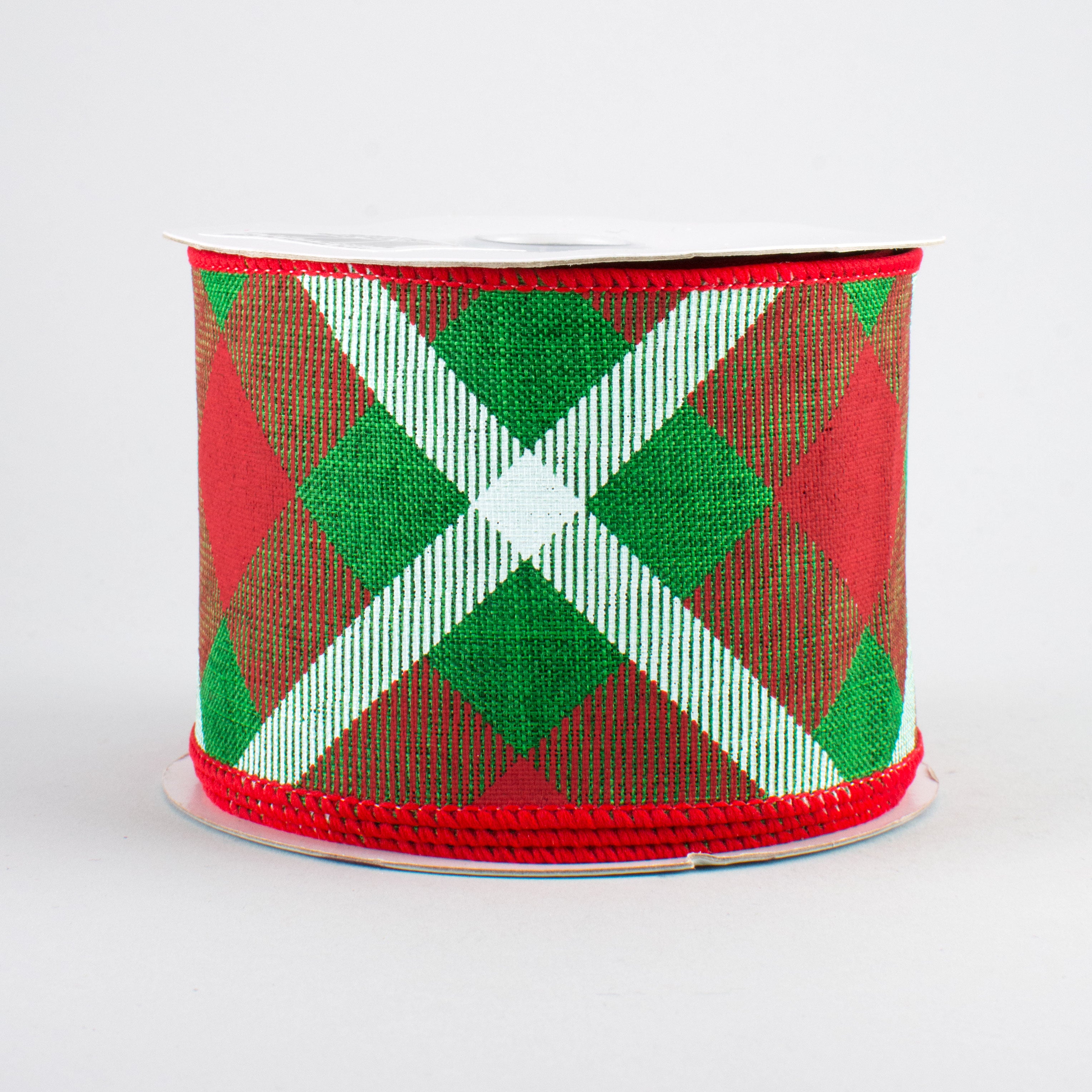 2.5" Printed Plaid Ribbon: Emerald, Red, White (10 Yards)