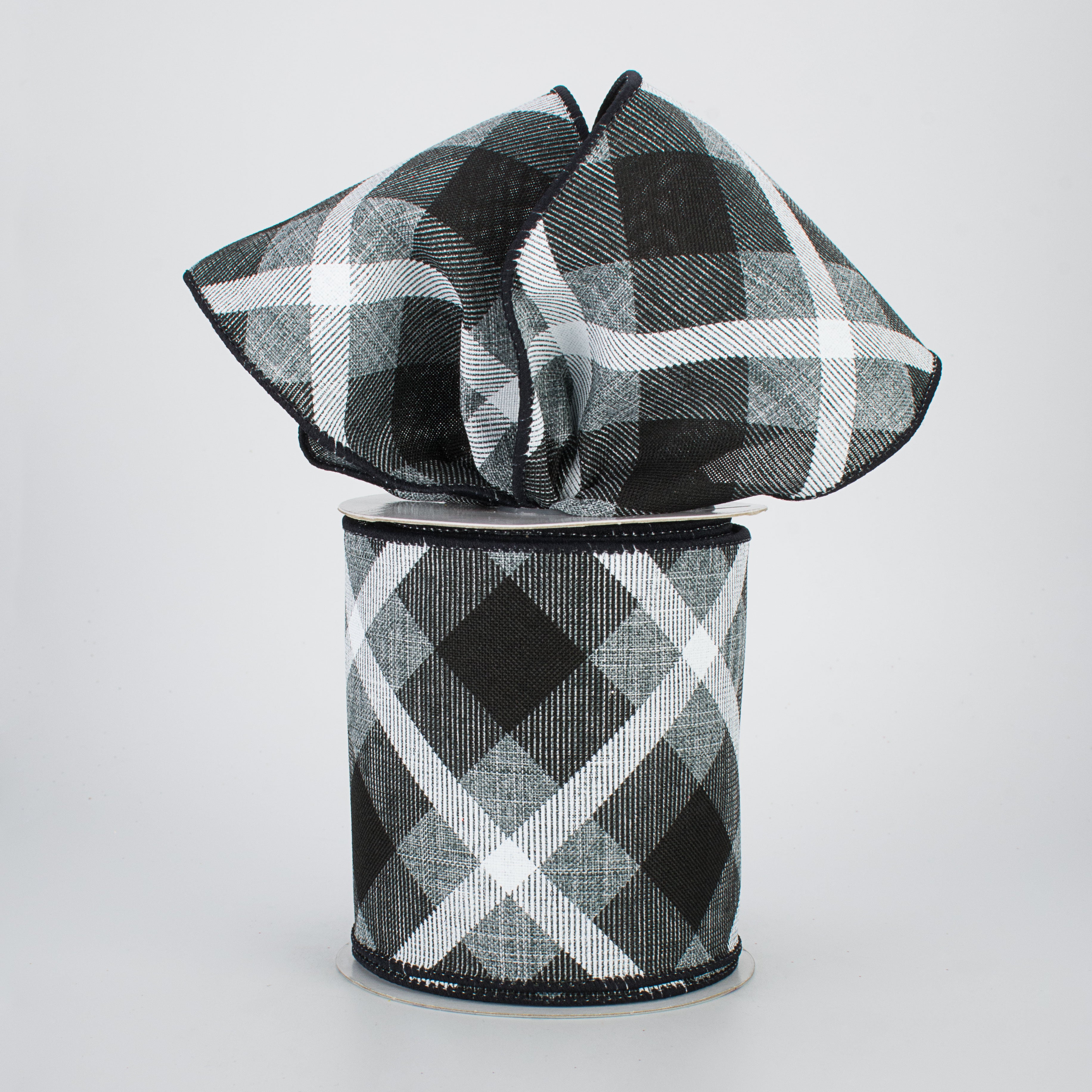 4" Printed Plaid Ribbon: Grey, Black, White (10 Yards) Lifestyle Photo