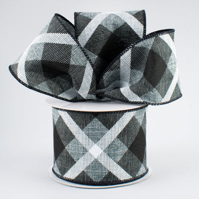 2.5" Printed Plaid Ribbon: Grey, Black, White (10 Yards) Lifestyle Photo