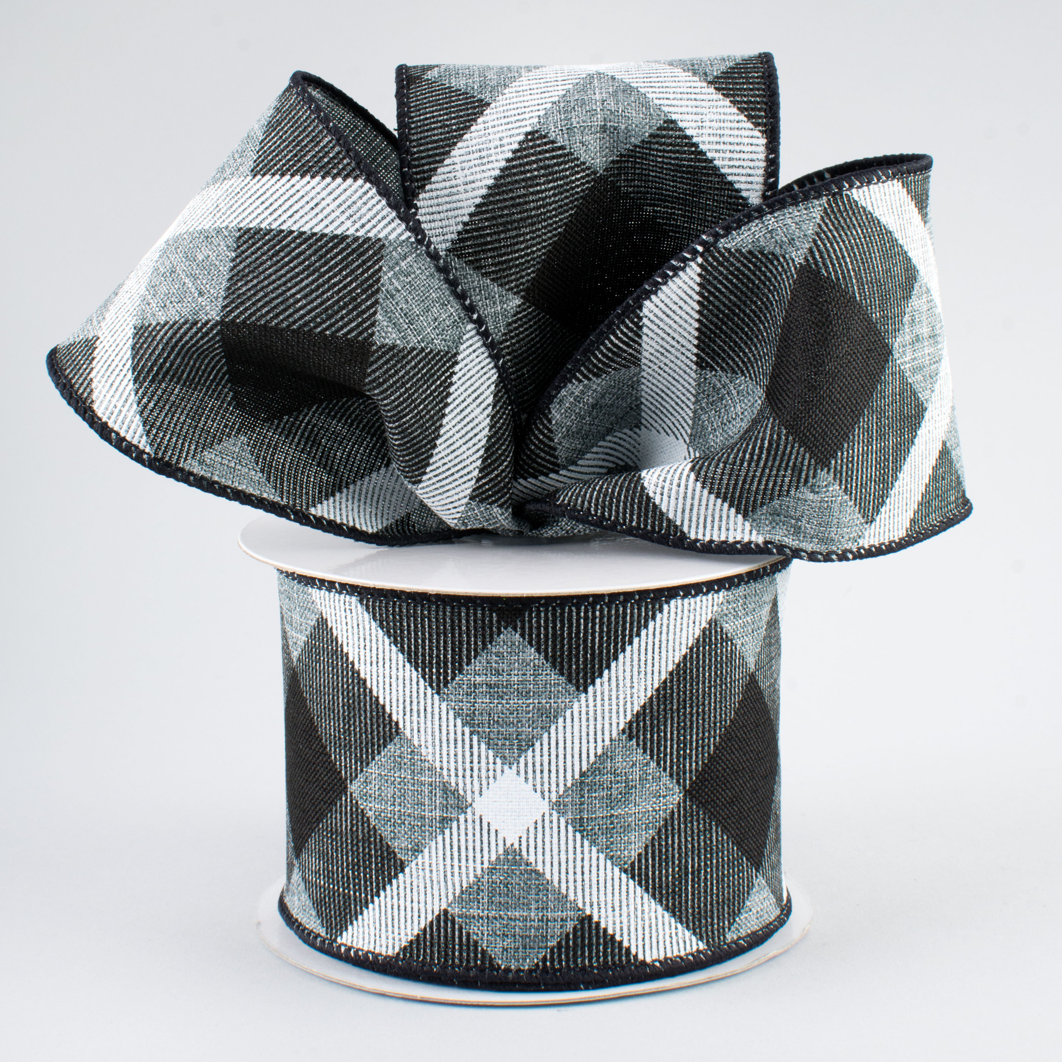 2.5" Printed Plaid Ribbon: Grey, Black, White (10 Yards) Lifestyle Photo