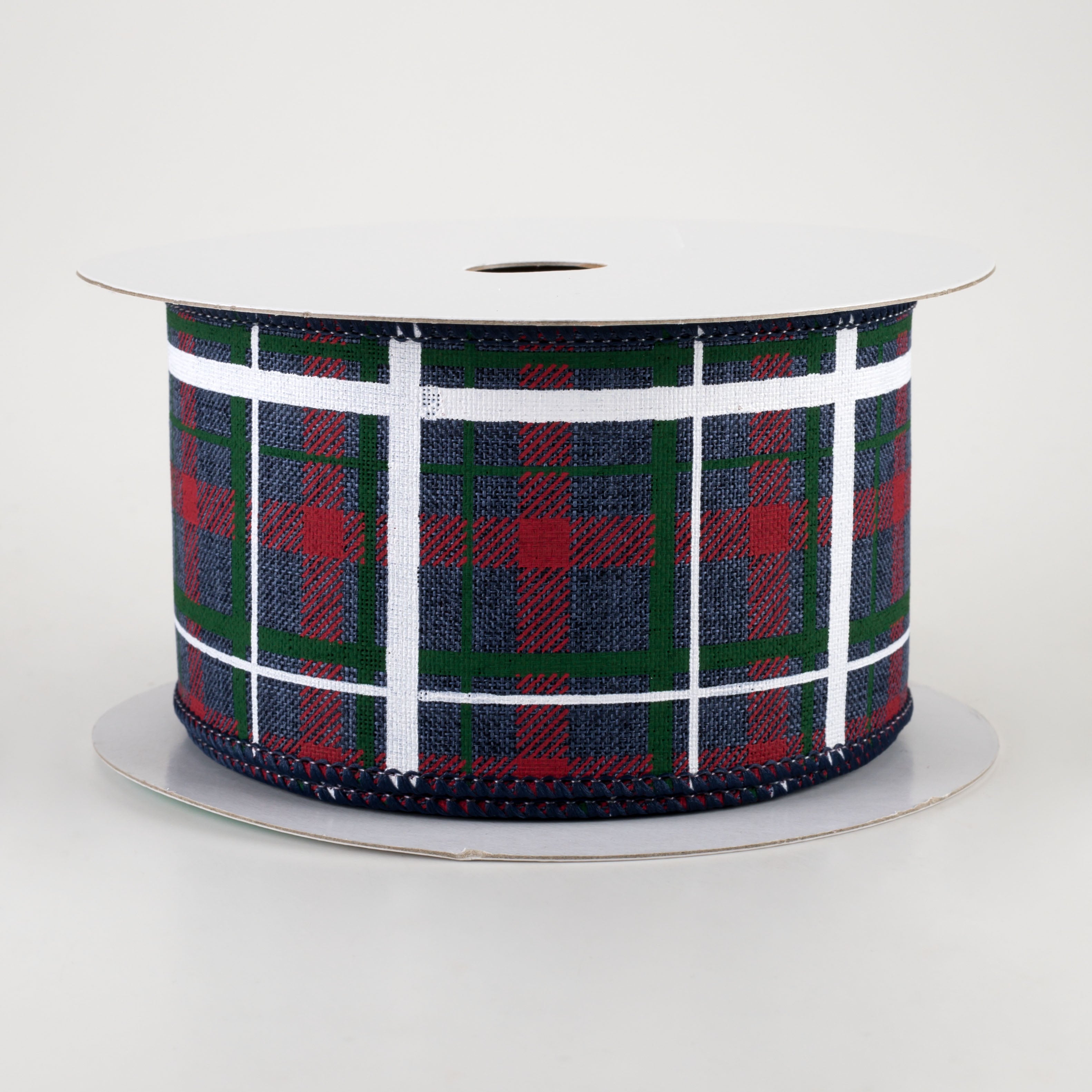 2.5" Printed Plaid Ribbon: Navy, Red, Emerald (10 Yards)
