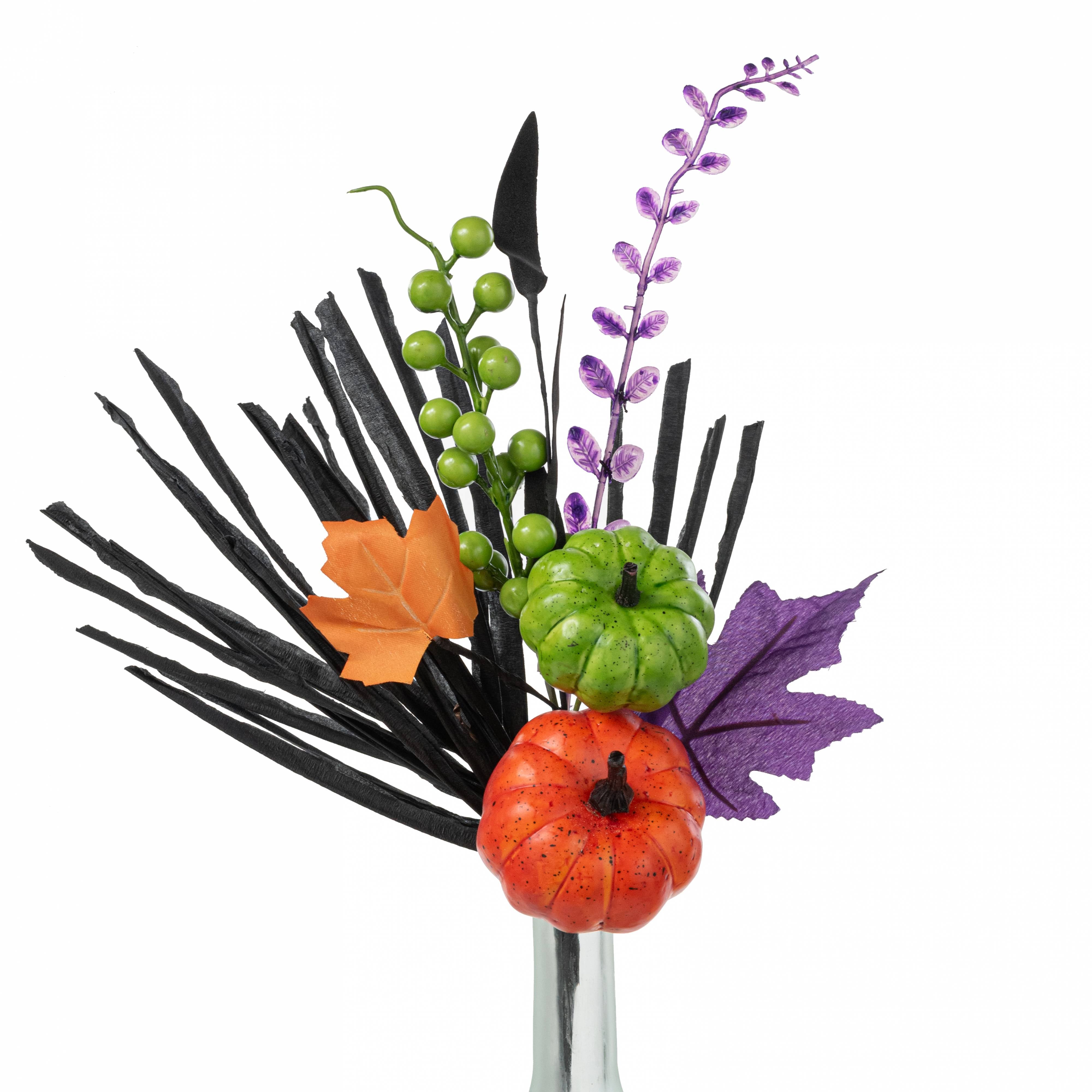 16" Pumpkin Berry Leaf Grass Spray: Bright Halloween Item Number: HA180882