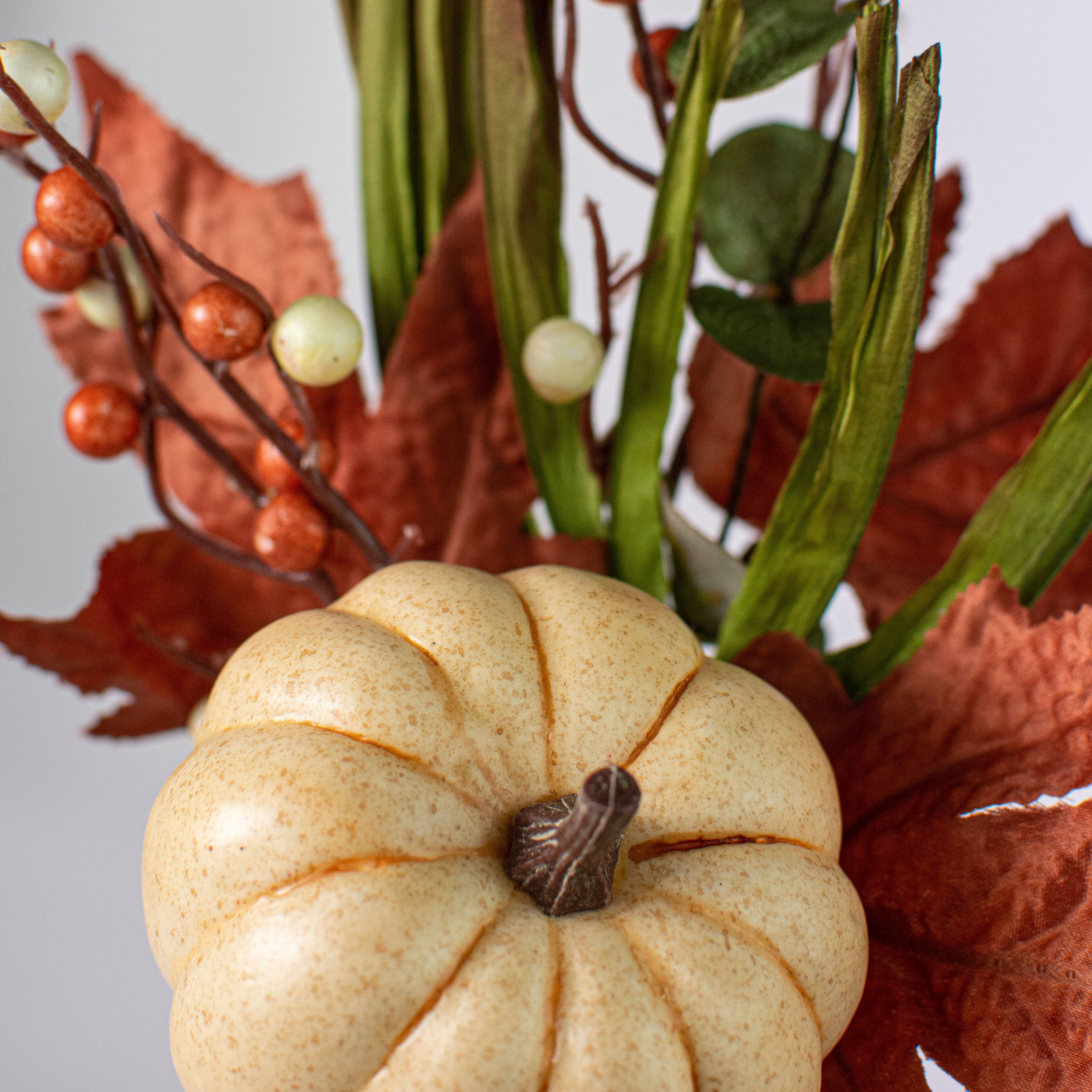 15" Pumpkin Berry Leaf Grass Spray: Ivory, Moss & Dusty Rose Lifestyle Photo