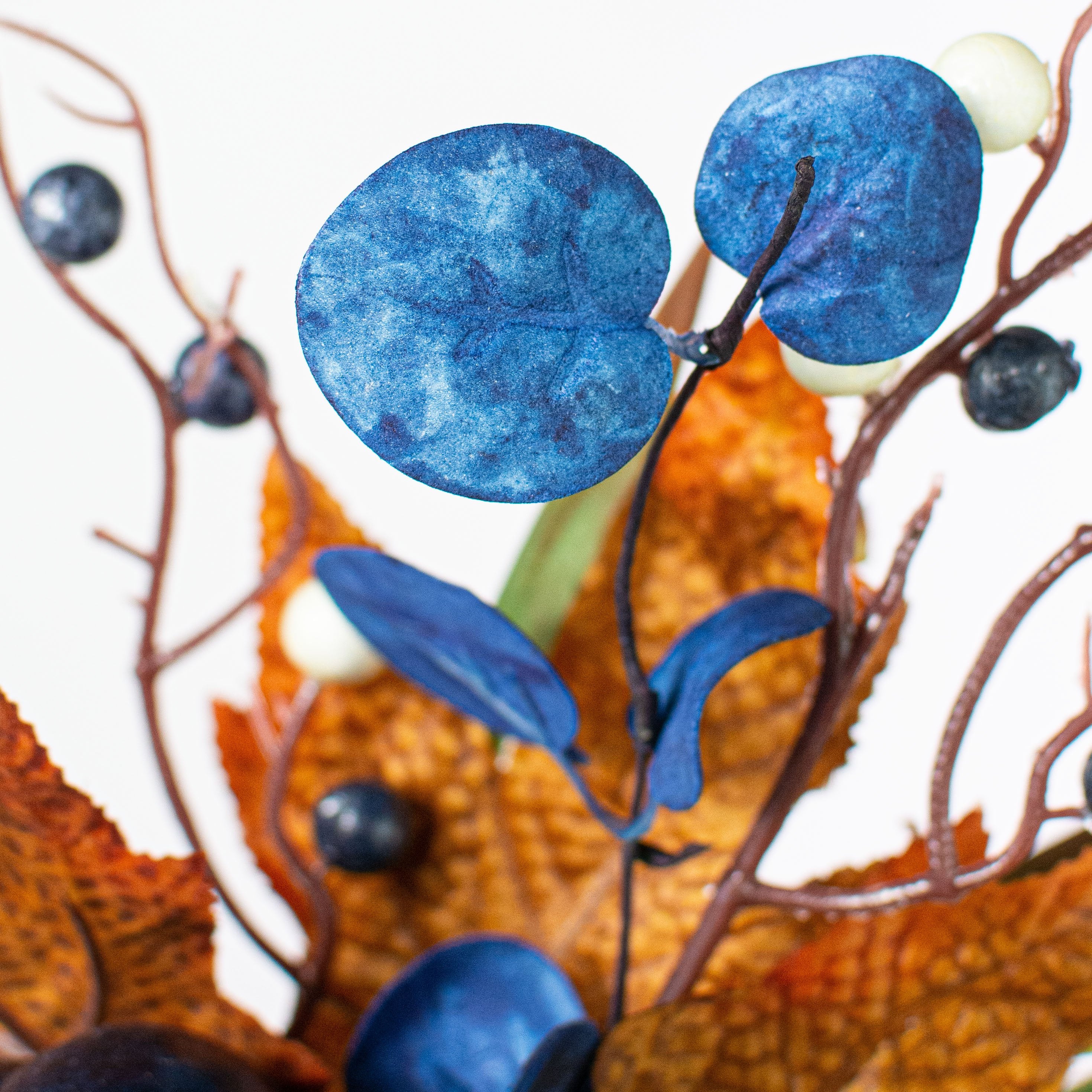 15" Pumpkin Berry Leaf Grass Spray: Navy, Moss & Cream detail photo 4
