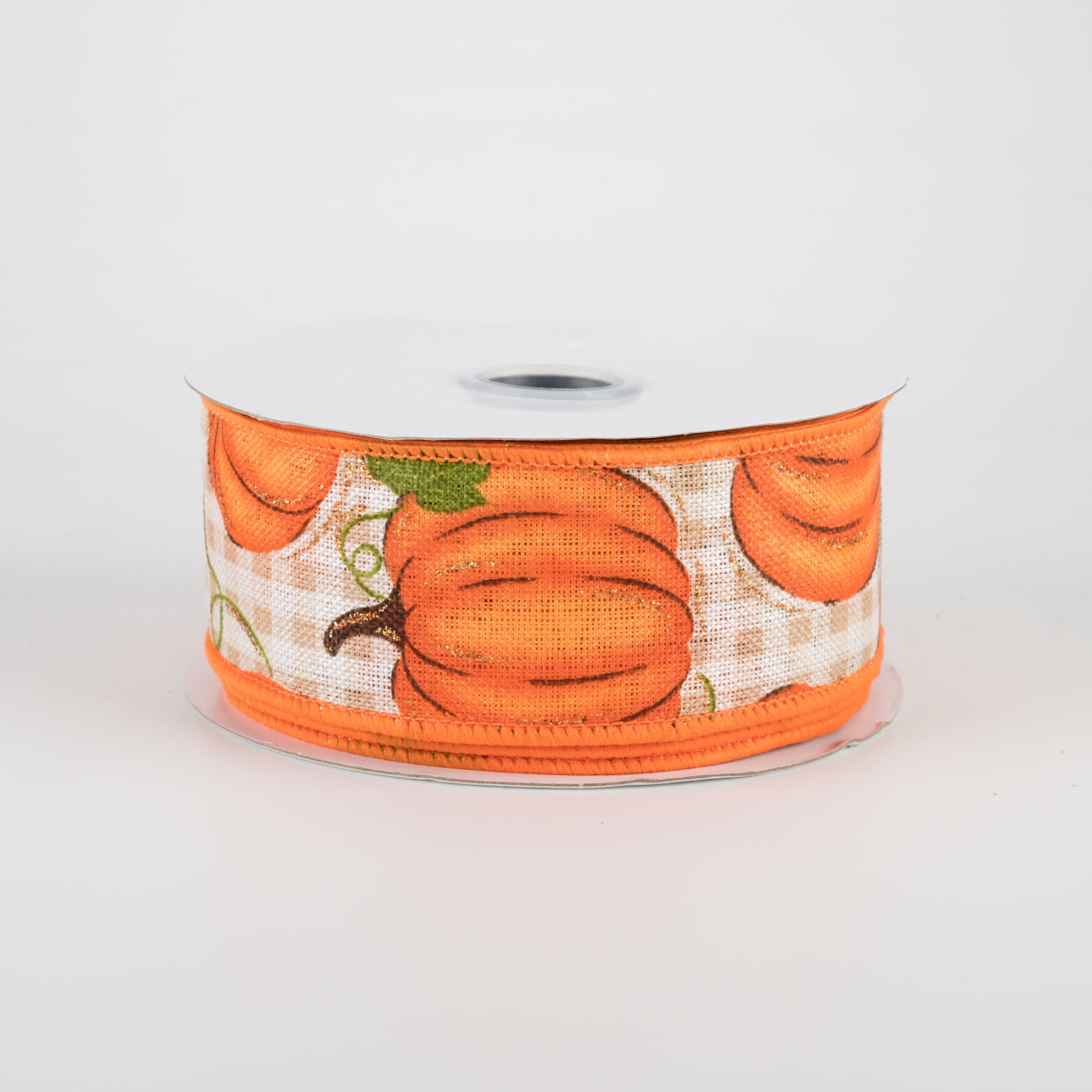 1.5" Pumpkin Patch Check Ribbon: Orange, Moss, Beige, Ivory (10 Yards)