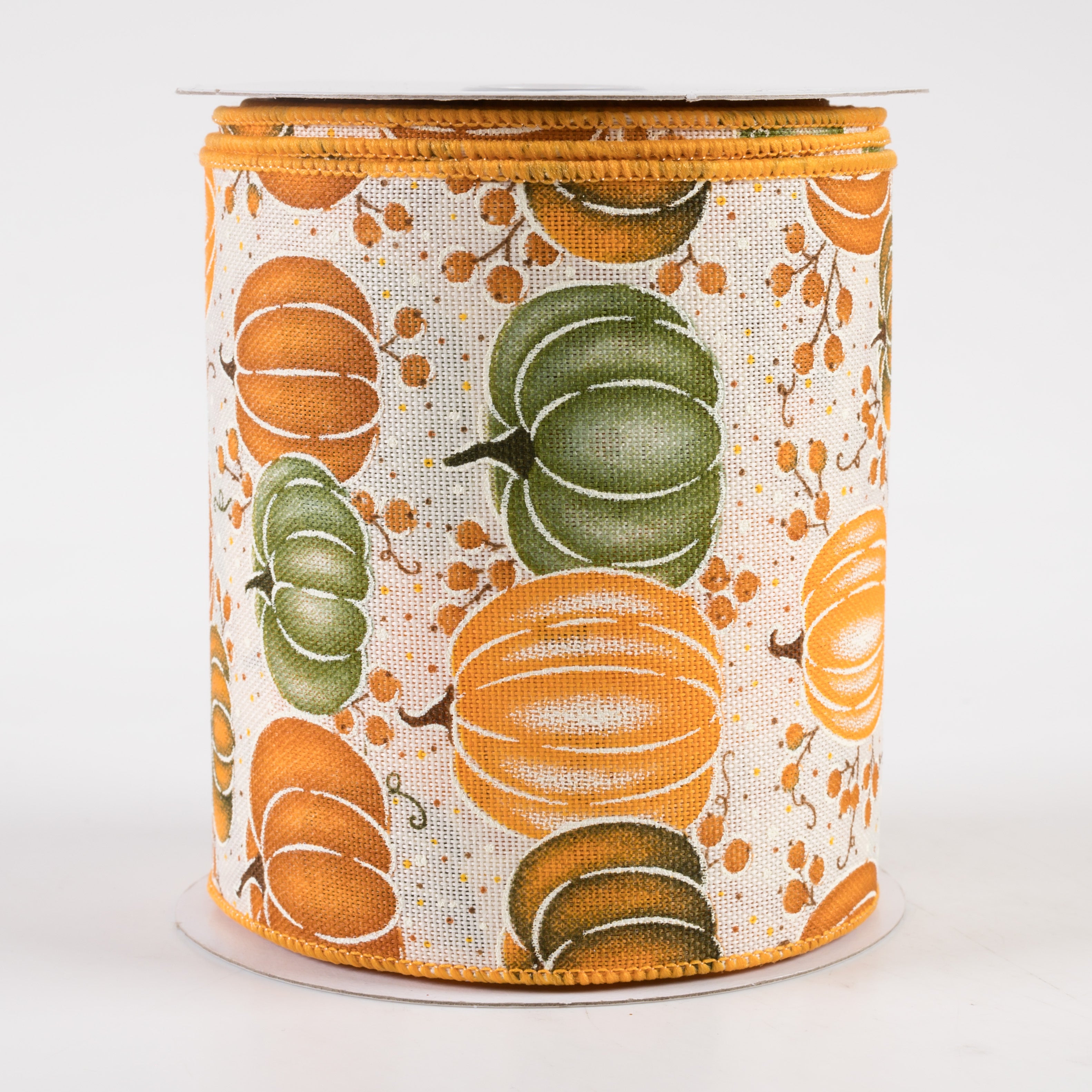 4" Pumpkins & Berries Ribbon: Cream, Brown, Orange, Mustard (10 Yards)