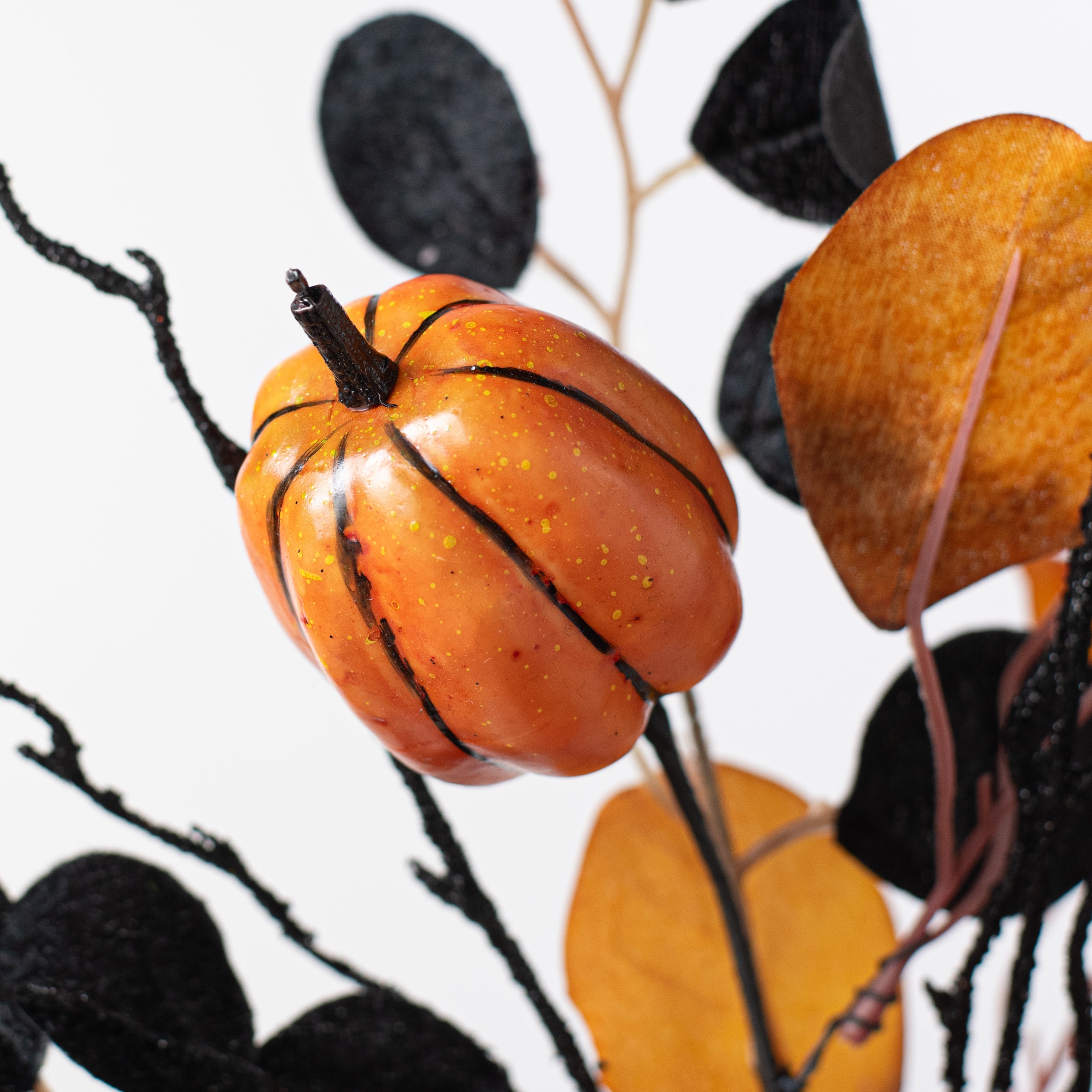 20" Pumpkins & Eucalyptus Spray: Orange & Black Lifestyle Photo