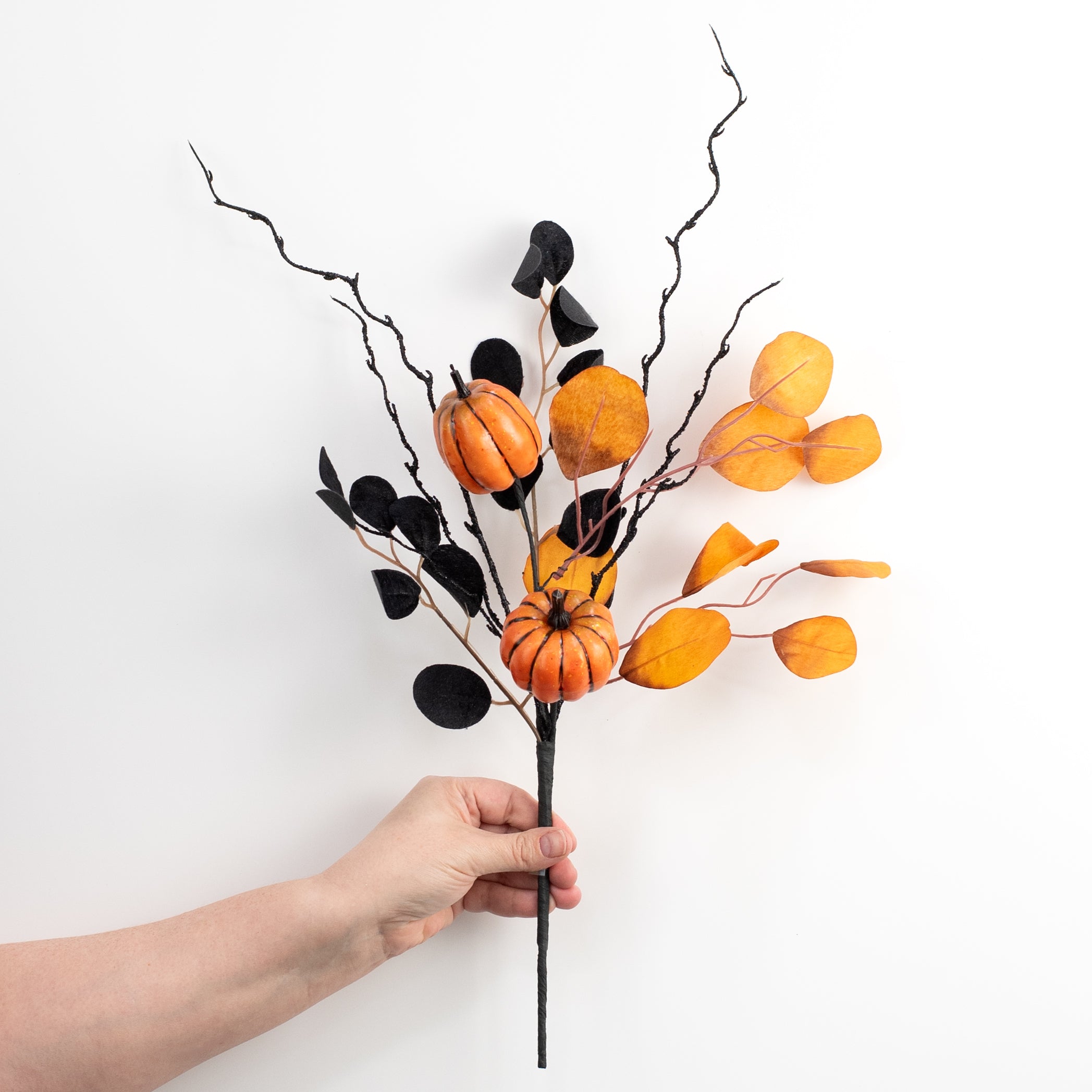 20" Pumpkins & Eucalyptus Spray: Orange & Black detail photo 3