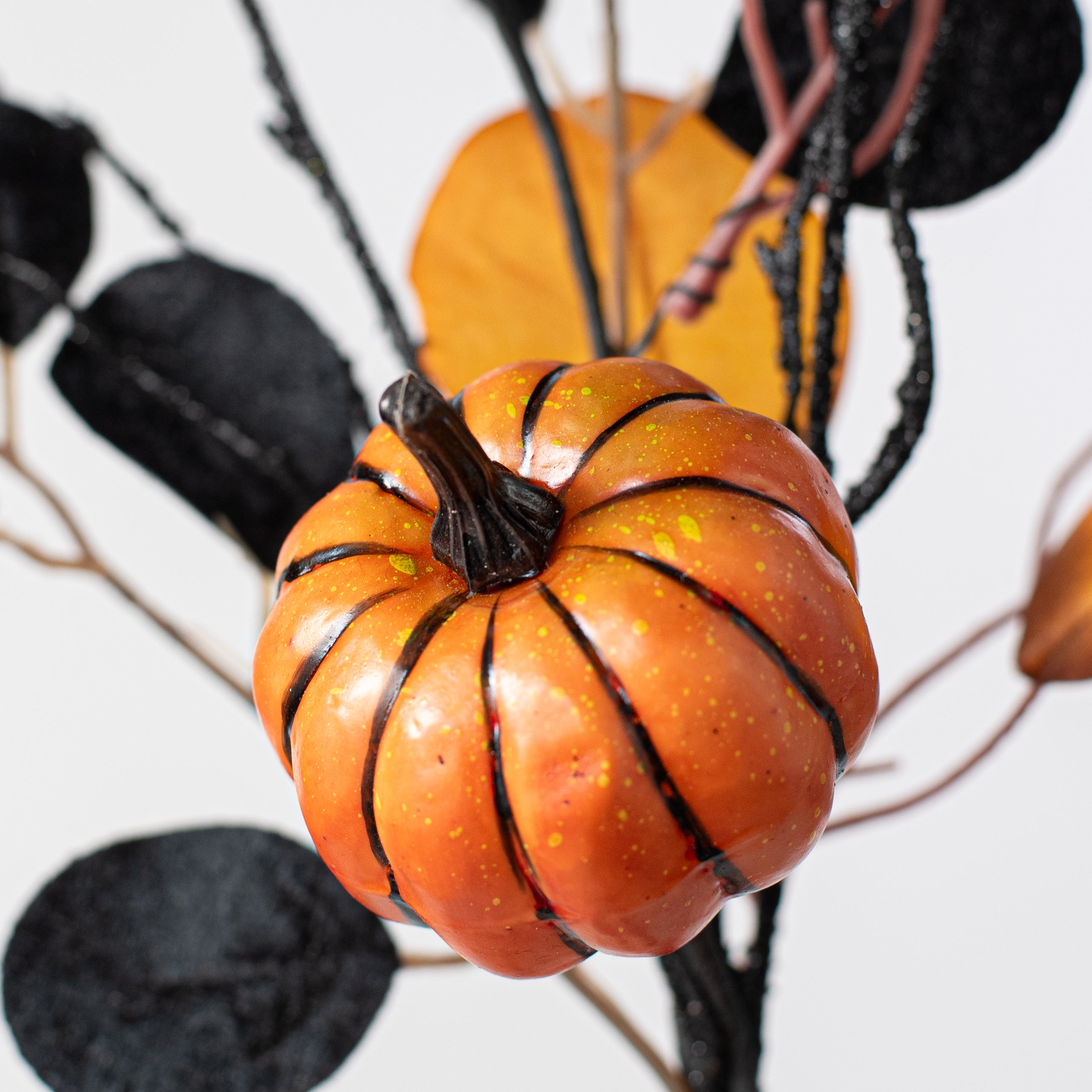 20" Pumpkins & Eucalyptus Spray: Orange & Black detail photo 4