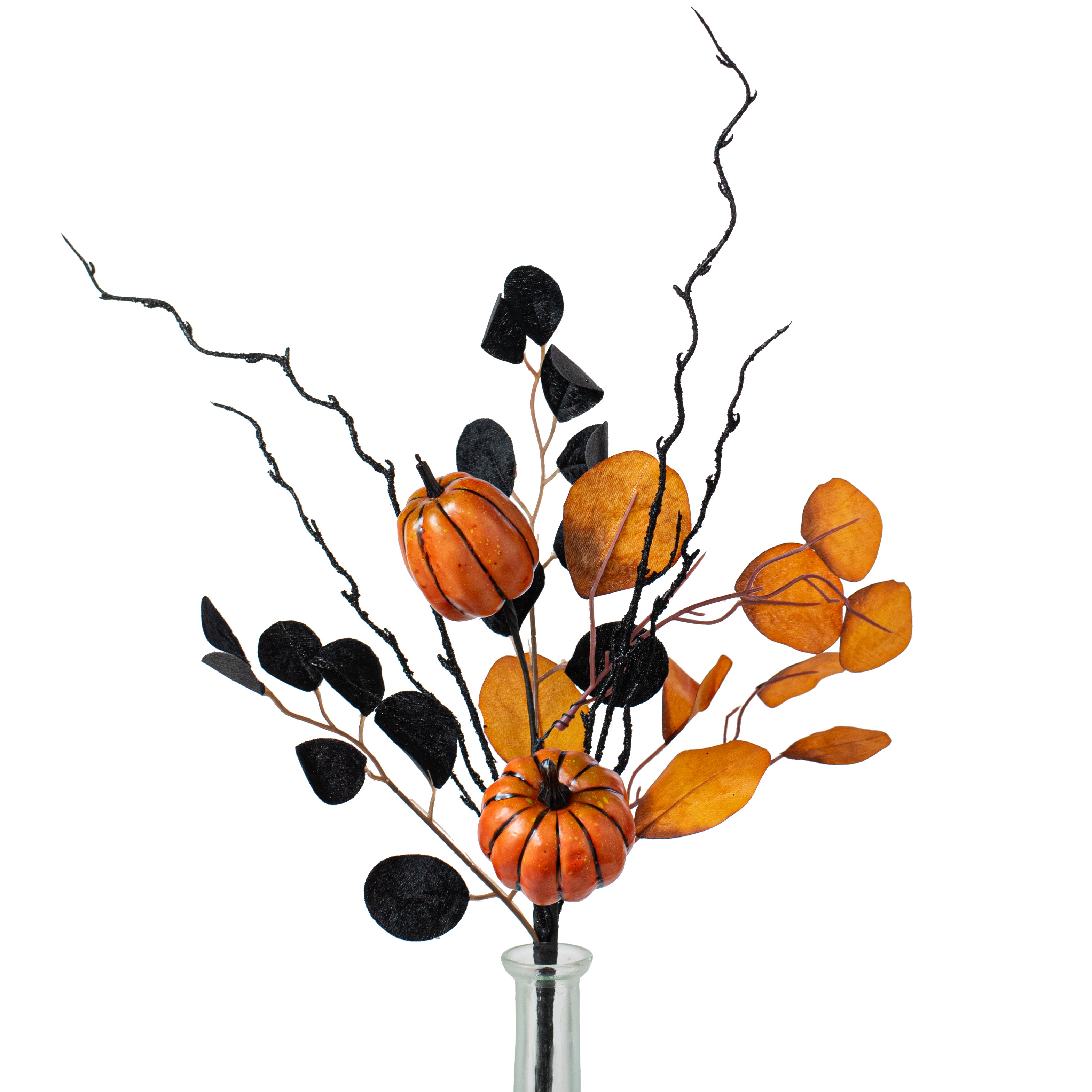 20" Pumpkins & Eucalyptus Spray: Orange & Black Item Number: 57087BKOR