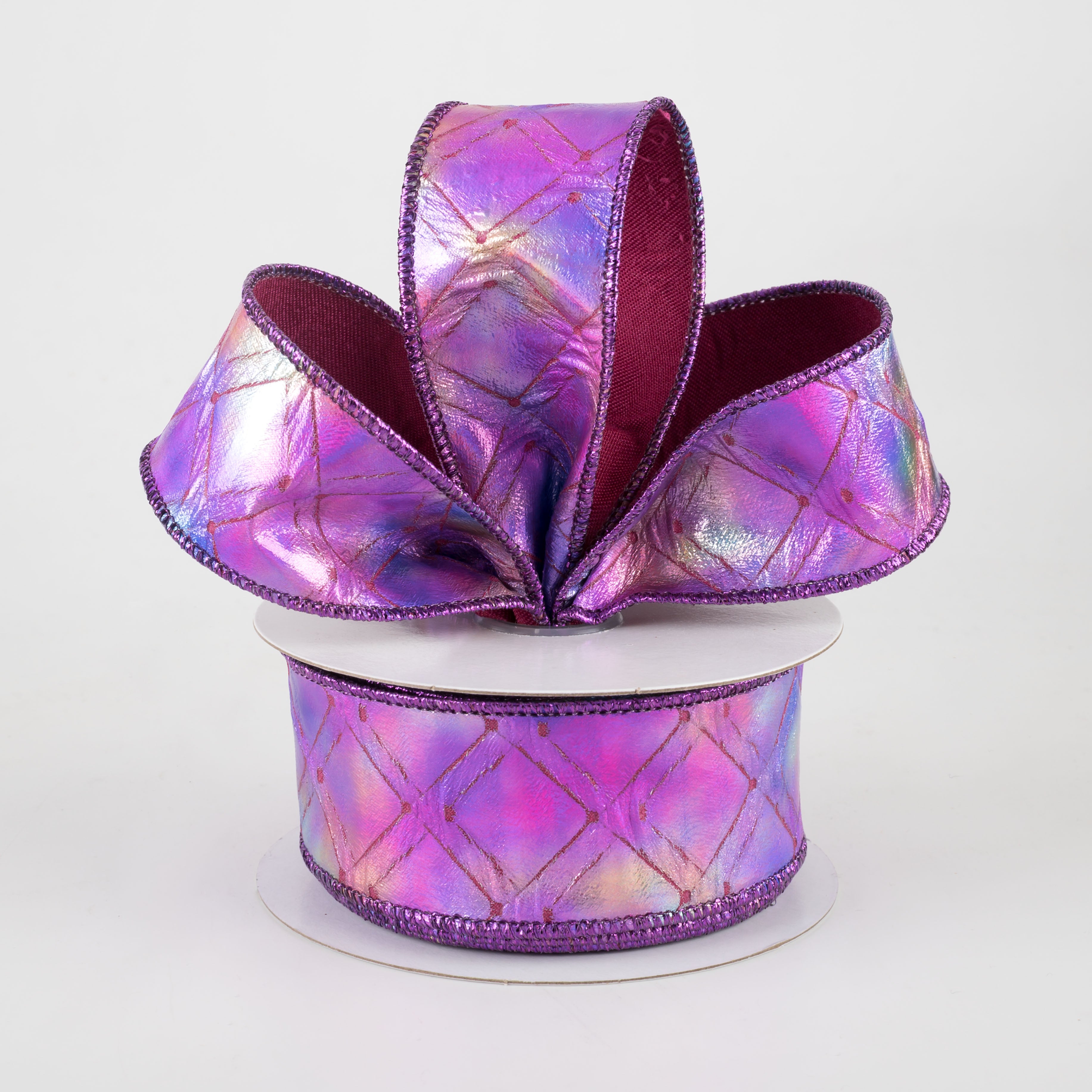 1.5" Purple Holographic Diamonds Ribbon (10 Yards) Lifestyle Photo