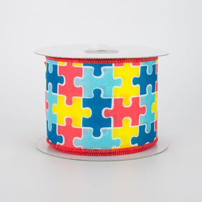 2.5" Puzzle Pieces Ribbon: Multi-Colored (10 Yards)