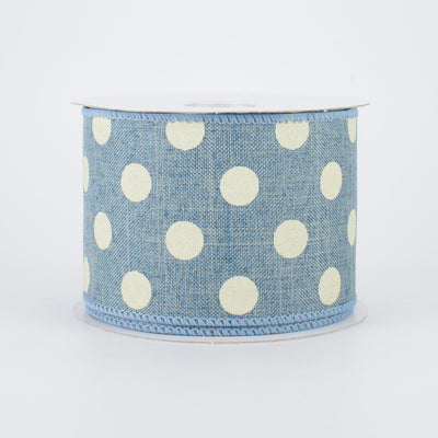 2.5" Linen Polka Dot Ribbon: White on Blue Chambray (10 Yards)