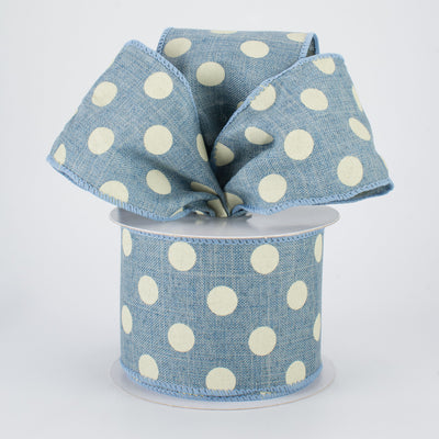 2.5" Linen Polka Dot Ribbon: White on Blue Chambray (10 Yards)