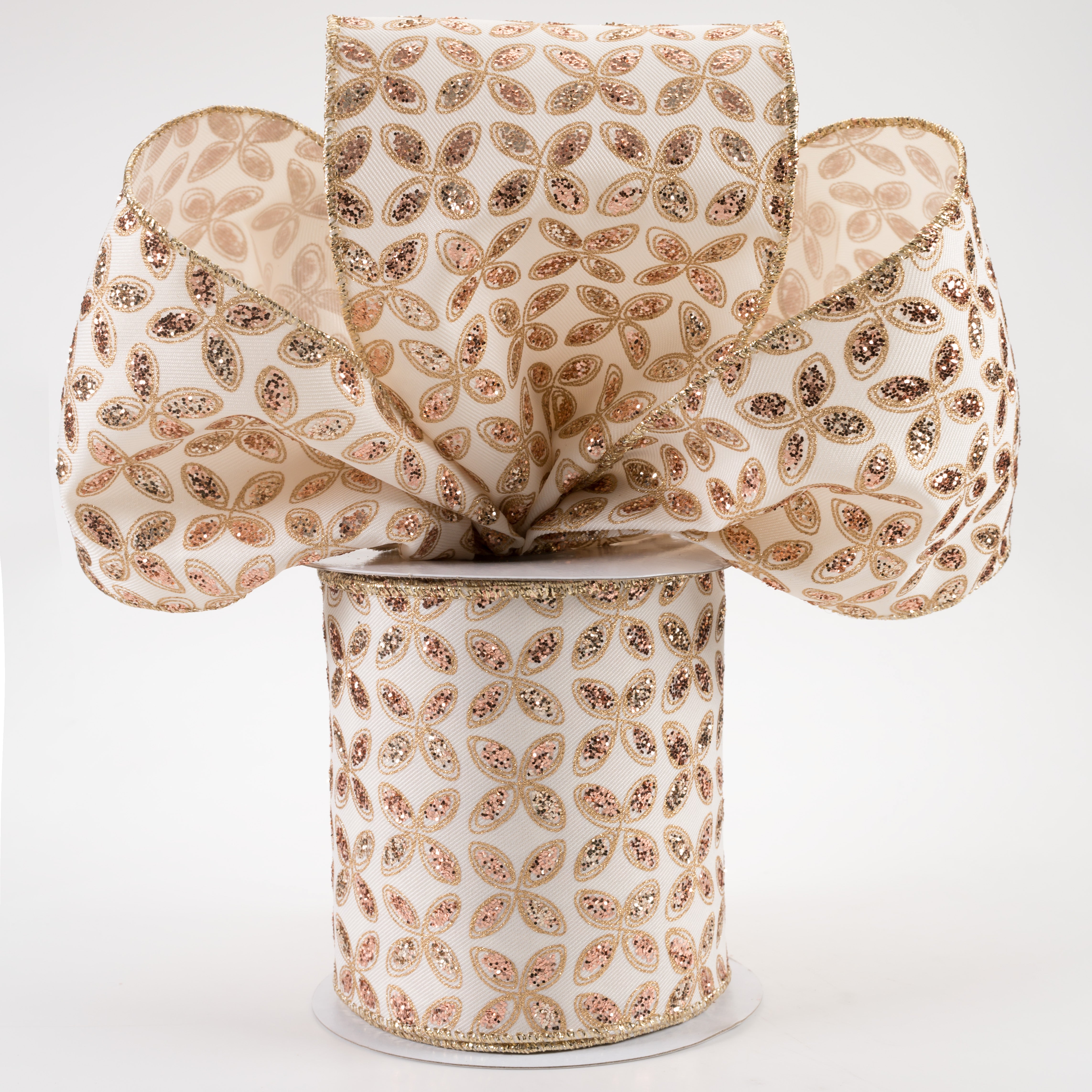 4" Quatrefoil Petals Ribbon: Ivory, Rose, Champagne, Gold (10 Yards) Lifestyle Photo