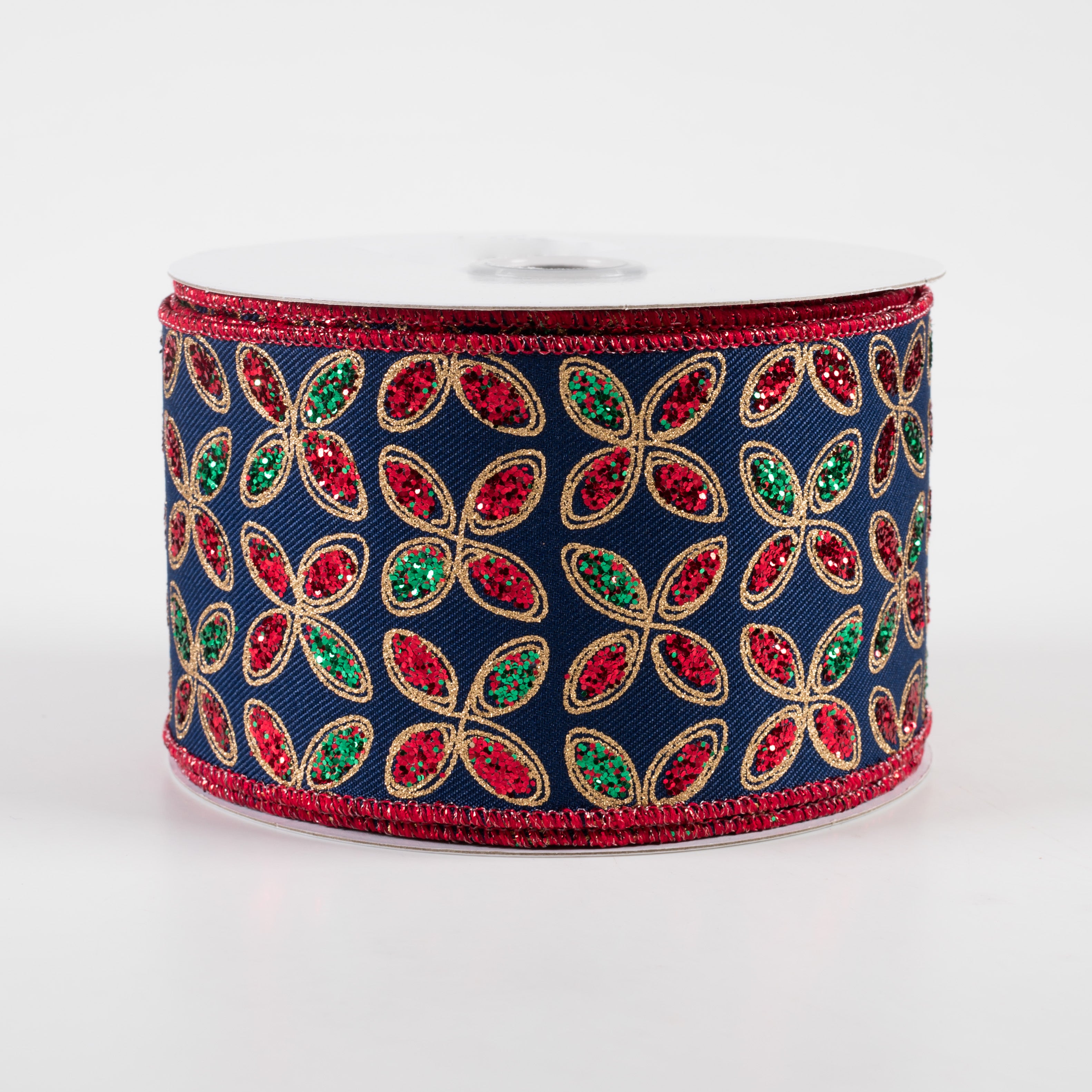 2.5" Quatrefoil Petals Ribbon: Navy, Red, Emerald, Gold (10 Yards)