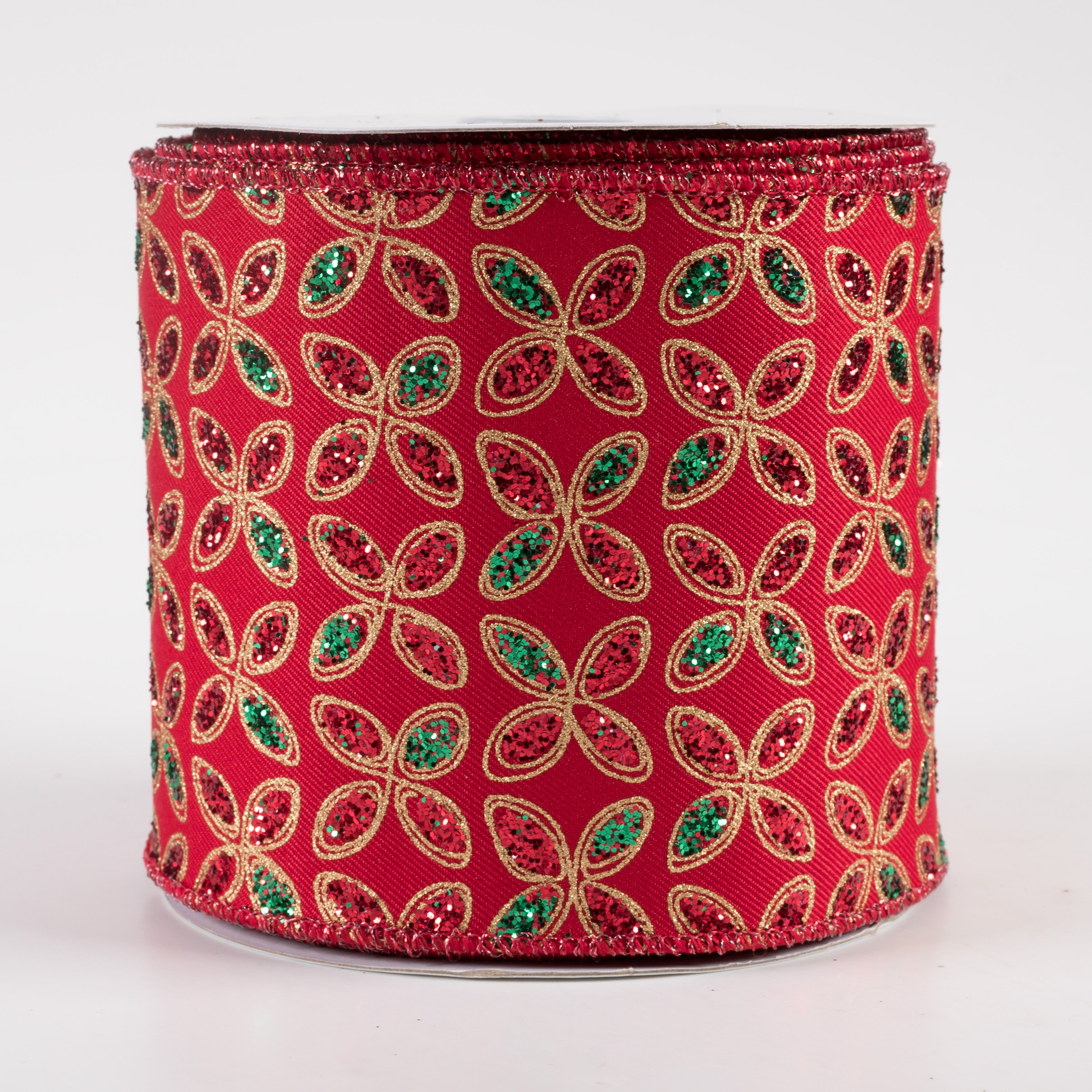 4" Quatrefoil Petals Ribbon: Red, Emerald, Gold (10 Yards)