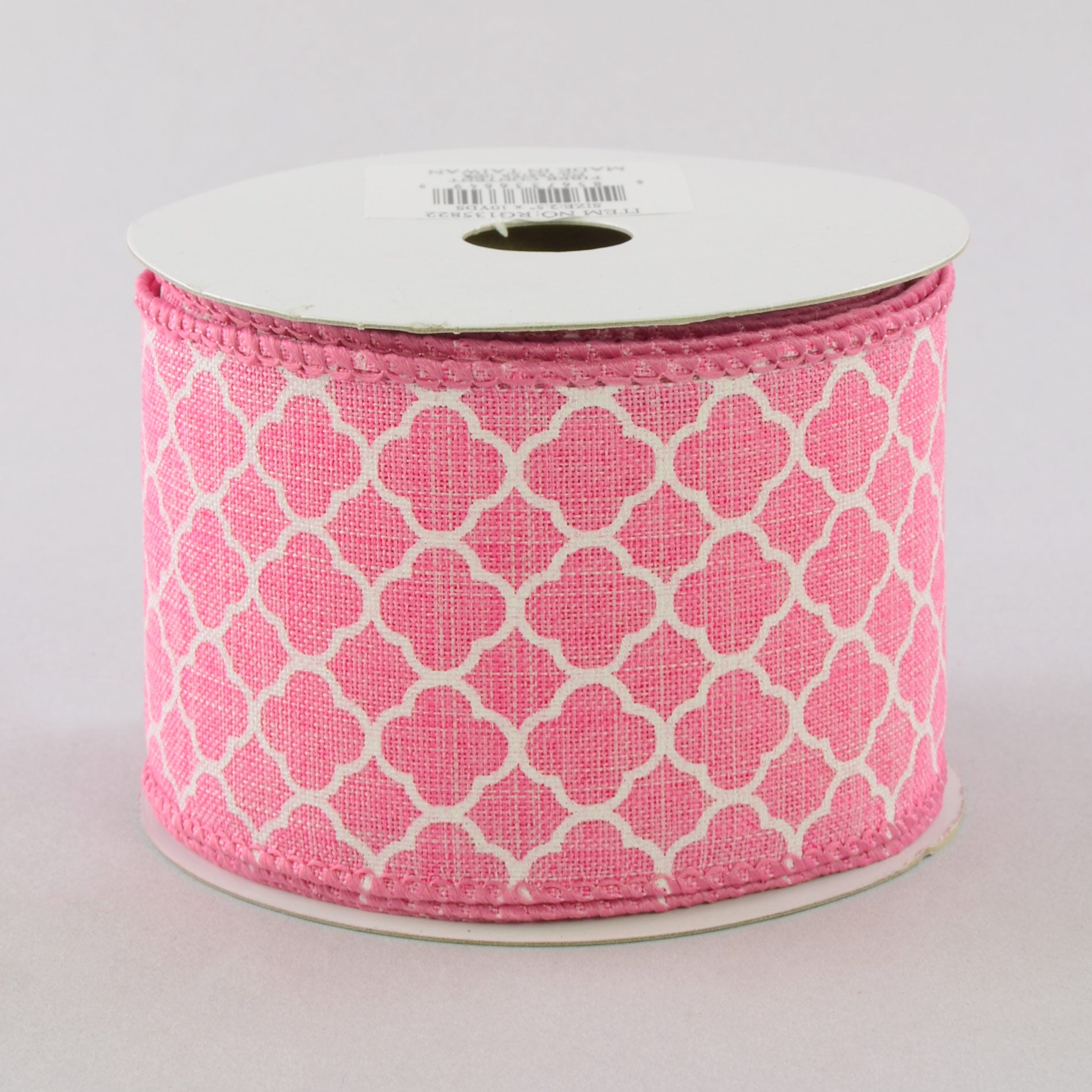 2.5" Quatrefoil Ribbon: Pink & White (10 Yards)