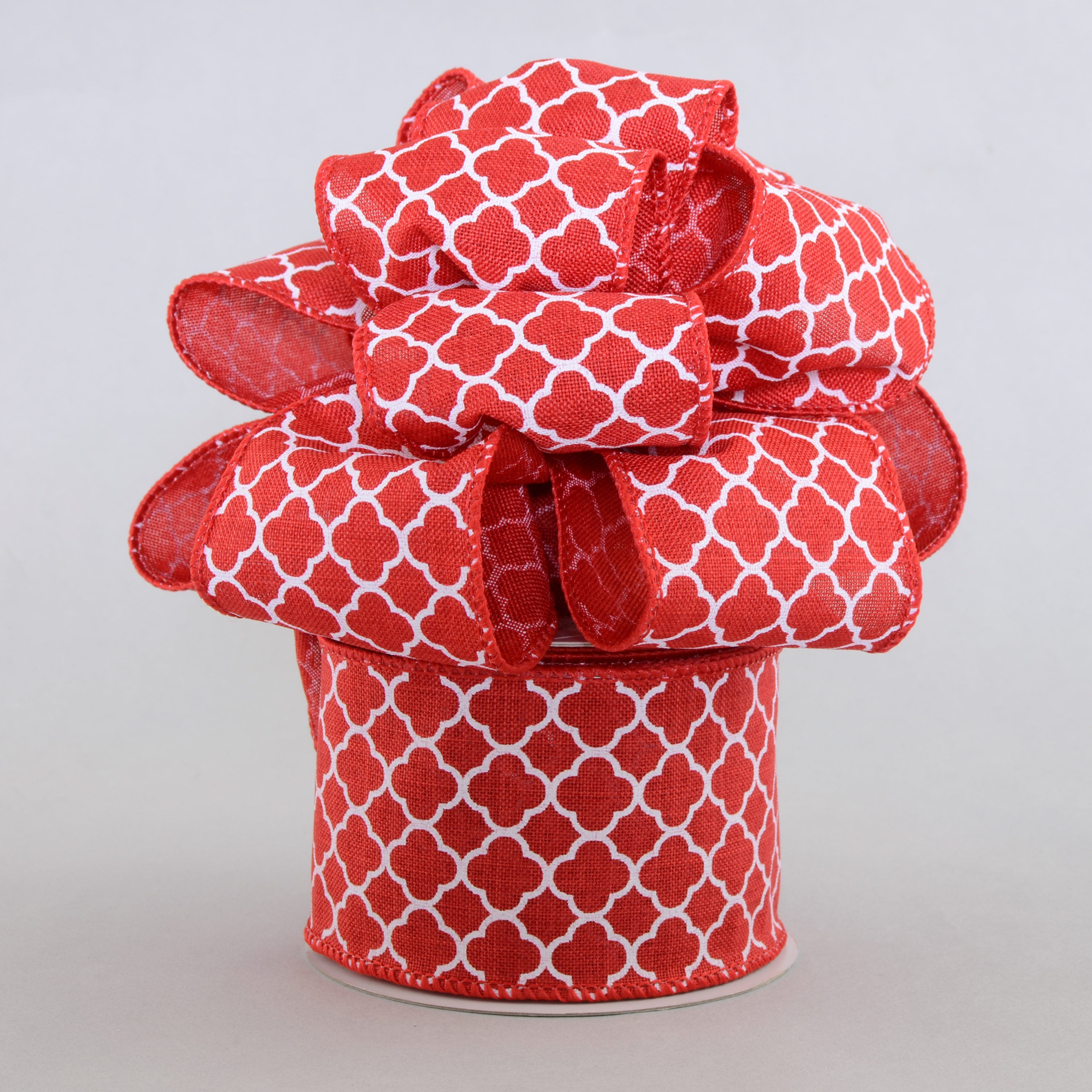 2.5" Quatrefoil Ribbon: Red & White (10 Yards) Lifestyle Photo