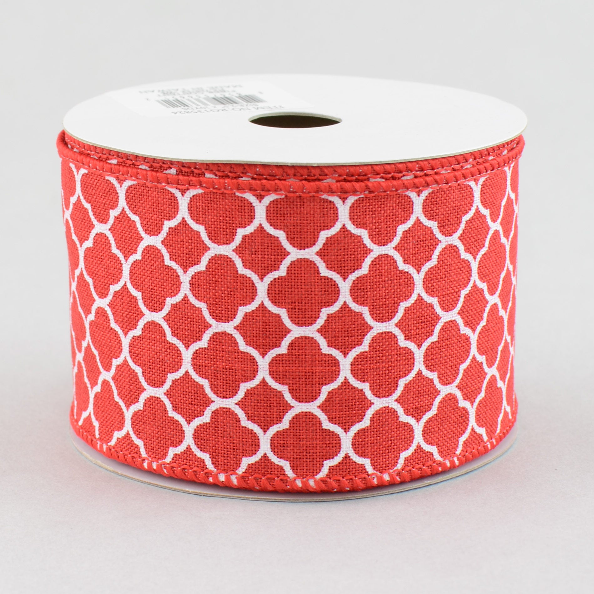2.5" Quatrefoil Ribbon: Red & White (10 Yards)