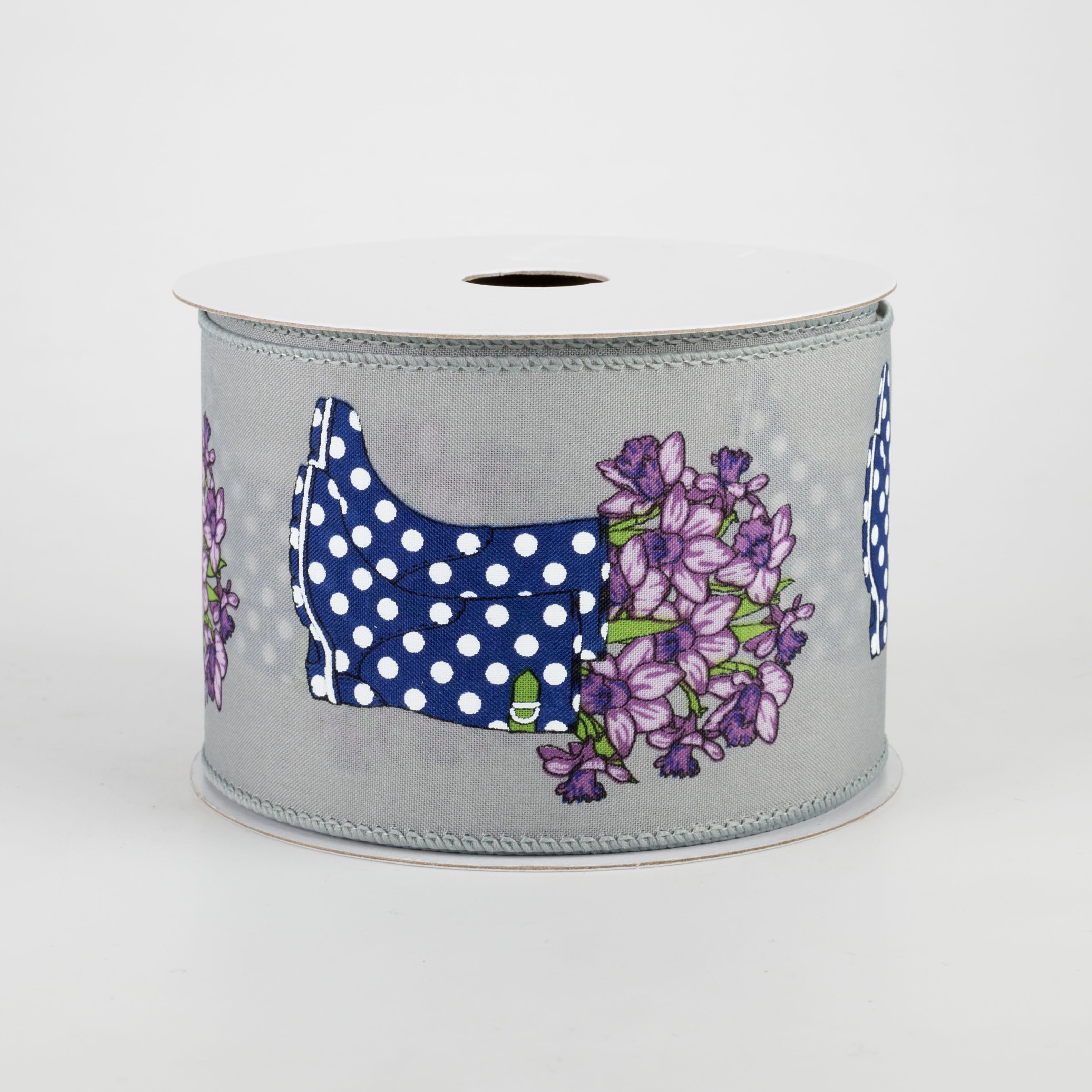 2.5" Rain Boots Daffodil Ribbon: Grey (10 Yards)