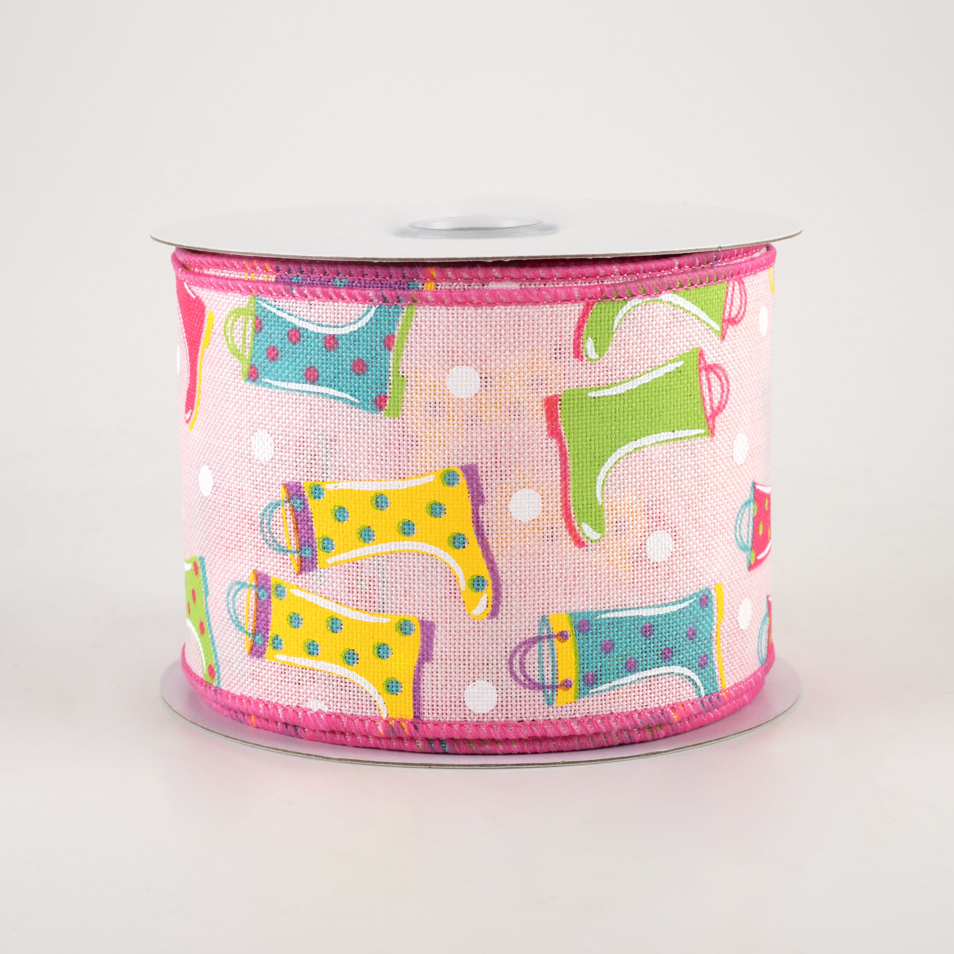 2.5" Rain Boots Polka Dot Ribbon: Light Pink (10 Yards)