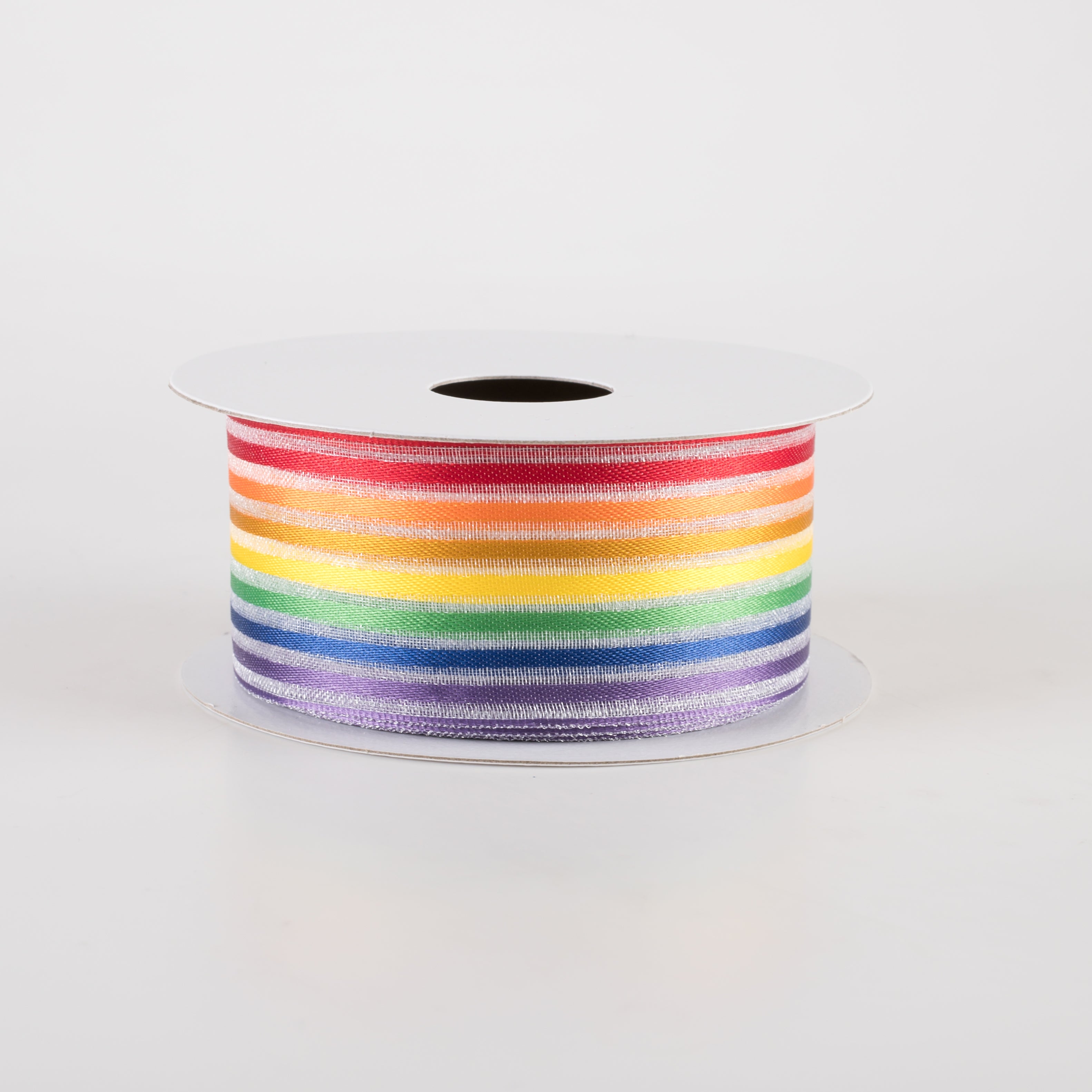 1.5" Rainbow Stripes White Sheer Woven Ribbon (10 Yards)